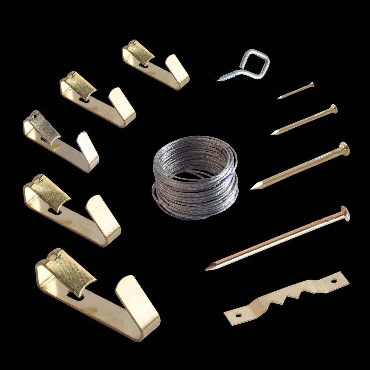 Picture Hanging Kit,Picture Hangers,Picture Frame Hooks,Medium Hanging Assortment Kit,with Hanging Wire,Hooks,Nails,Sawtooth and Hardware for Frames 200pcs (100lbs 50lbs 30lbs 20lbs 10lbs)