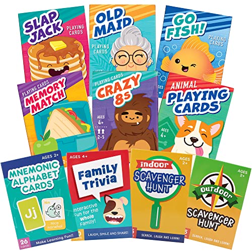 Lotfancy Card Games For Kids, 10 Decks, Go Fish, Old Maid, Crazy Eights, Memory Match, Slap Jack, Animal Playing Cards, Abc Flash Cards, Family Trivia, Indoor Outdoor Scavenger Hunt #TOP22