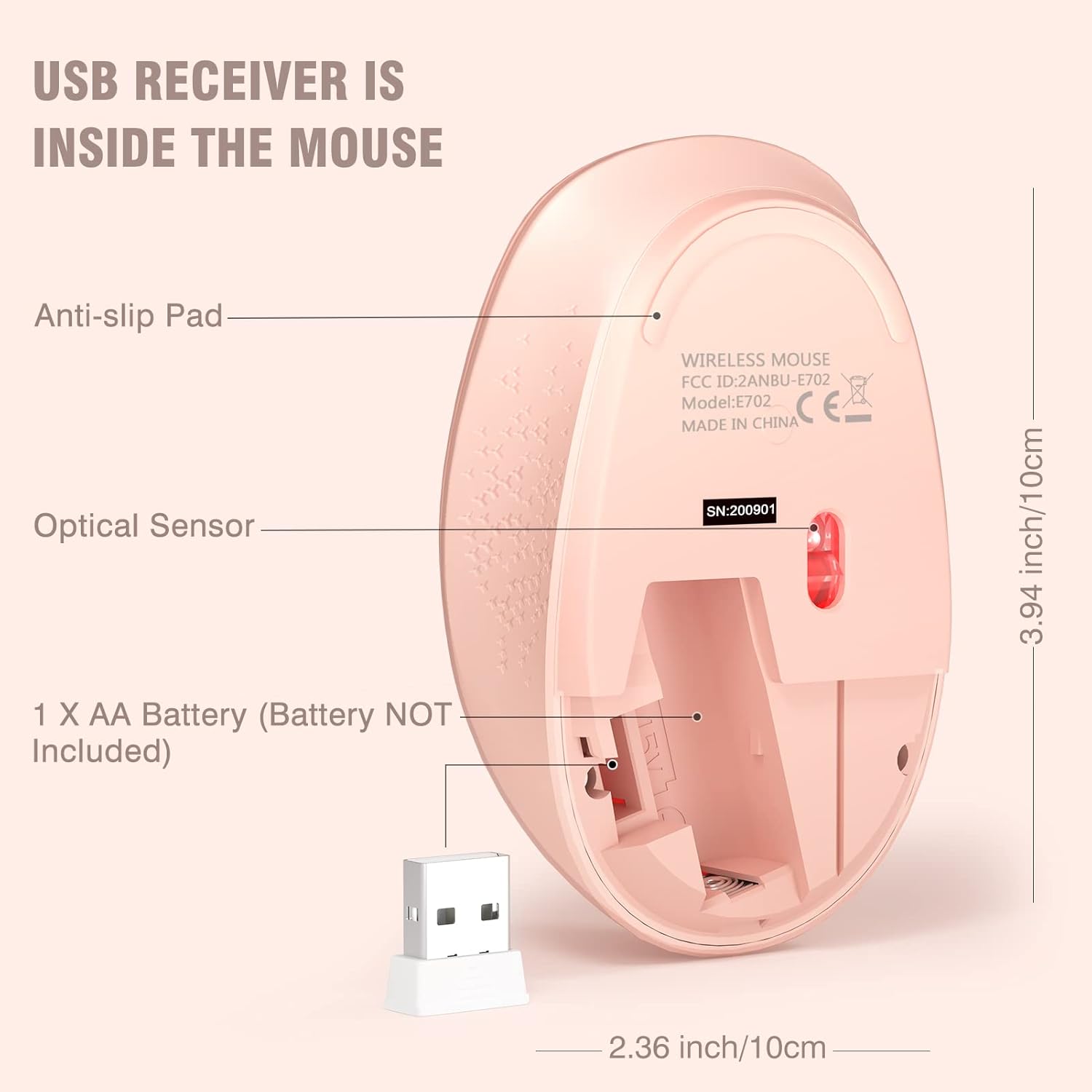 Trueque Wireless Mouse E702 2.4GHz Portable Computer Mouse with USB Receiver, Comfortable Silent Mice for Laptop, Chromebook, PC, Notebook, Desktop, Windows, Mac (Pink)