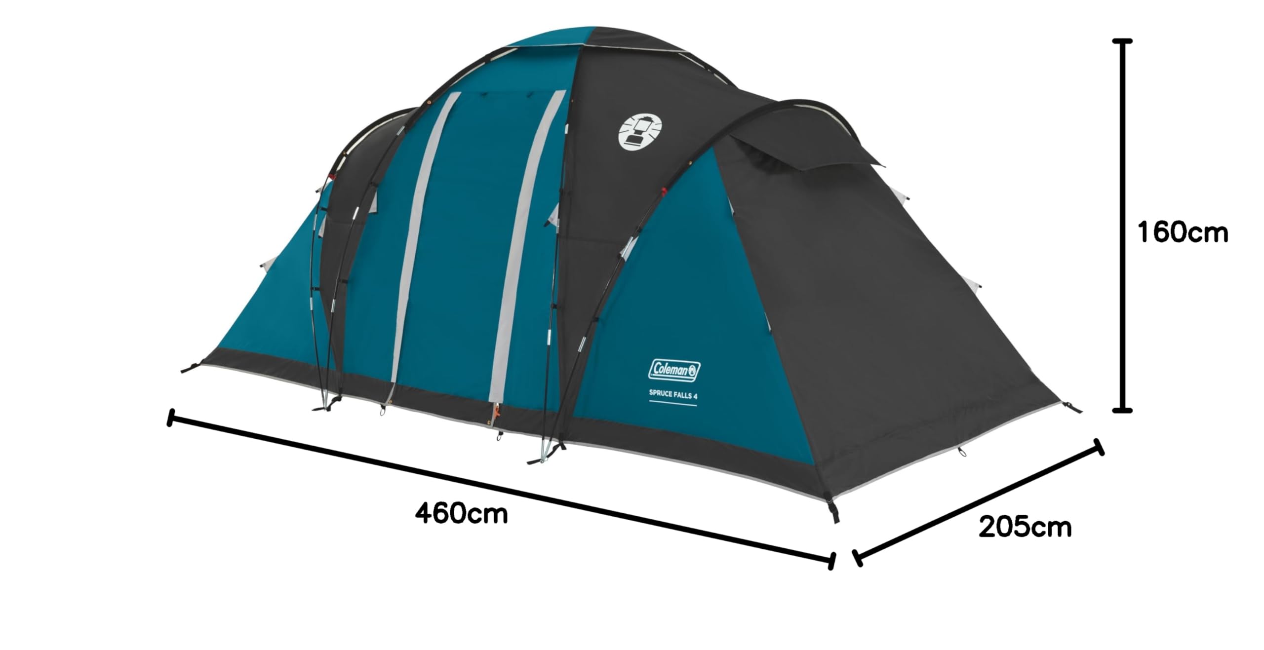Coleman Spruce Falls 4 Tienda de campaña familiar Vis-a-Vis para 4 personas con 2 dormitorios y sala de estar de tamaño XXL opuestos | Tienda de campaña para 4 personas | Impermeable de 3000 mm |