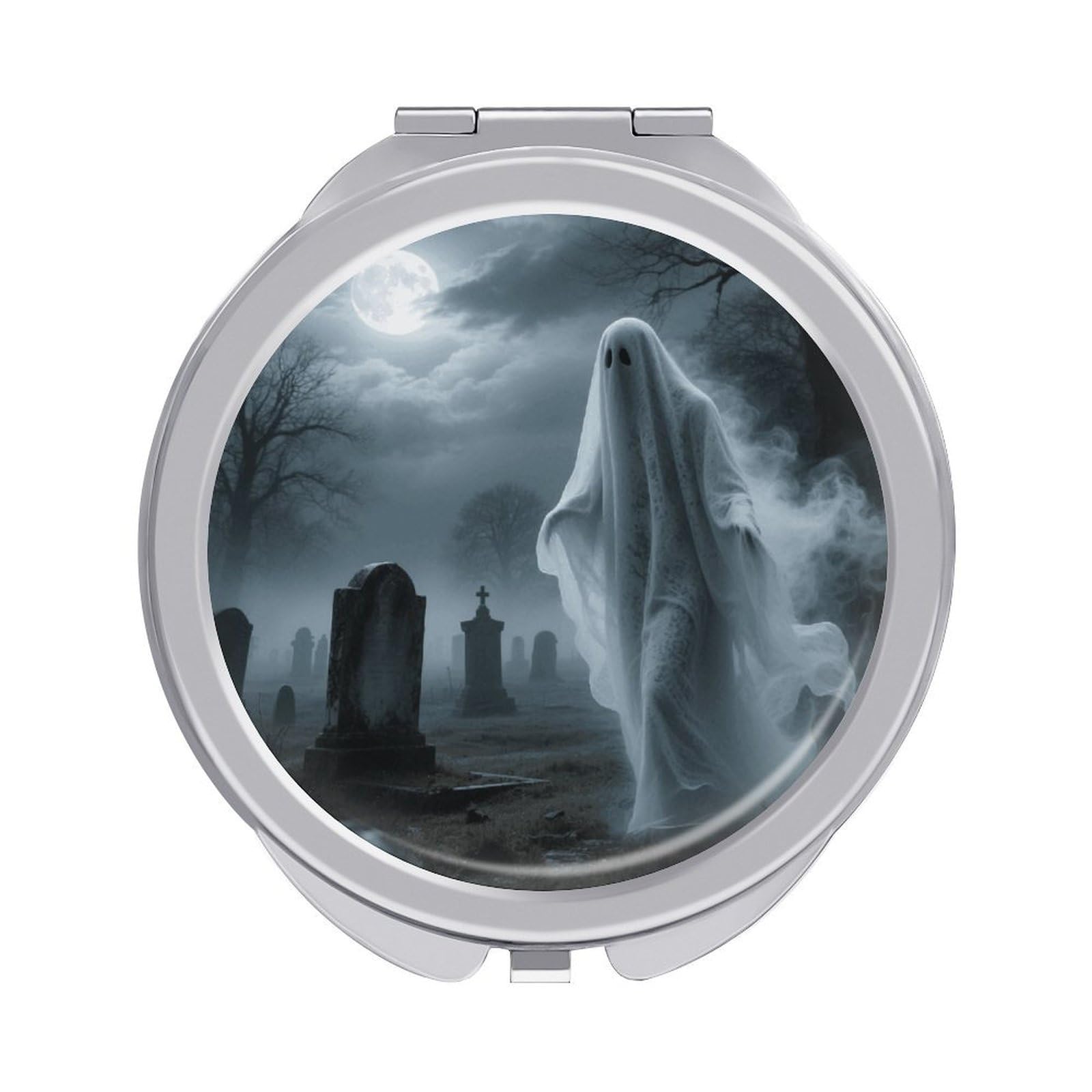 VstaDank Cool Halloween Ghost Travel Makeup Mirror 2 X /1 X Magnifying Mini Vintage Pocket Mirror for Purse Small Portable Folding Small Round Mirrors Portable Vanity Mirrors for Women