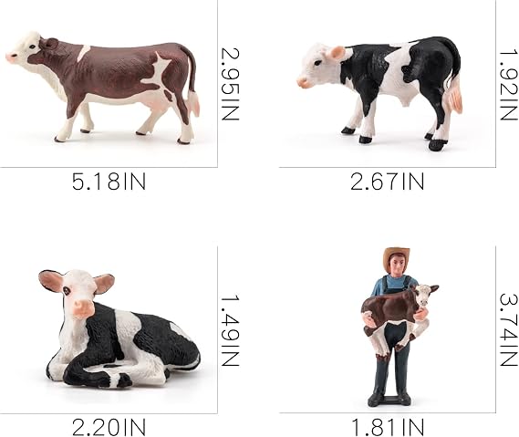 LC JoyCre Realistic Cows Toys for Kids 4pcs Simmental Cow Holstein Calf Lying Calf Cake Topper Farm Animal Set Deco Collection School Gift for Toddlers