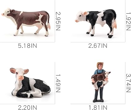 LC JoyCre Realistic Cows Toys for Kids 4pcs Simmental Cow Holstein Calf Lying Calf Cake Topper Farm Animal Set Deco Collection School Gift for Toddlers