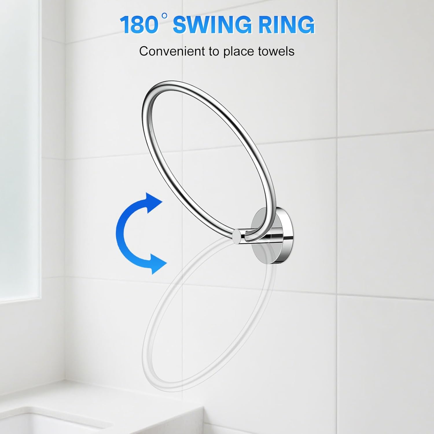 Hand Towel Holder Screw-in Mirror Silver Towel Ring for Bathroom Wall Stainless Steel Towel Hanger Round Towel Racks for Bathroom Decor and Accessories