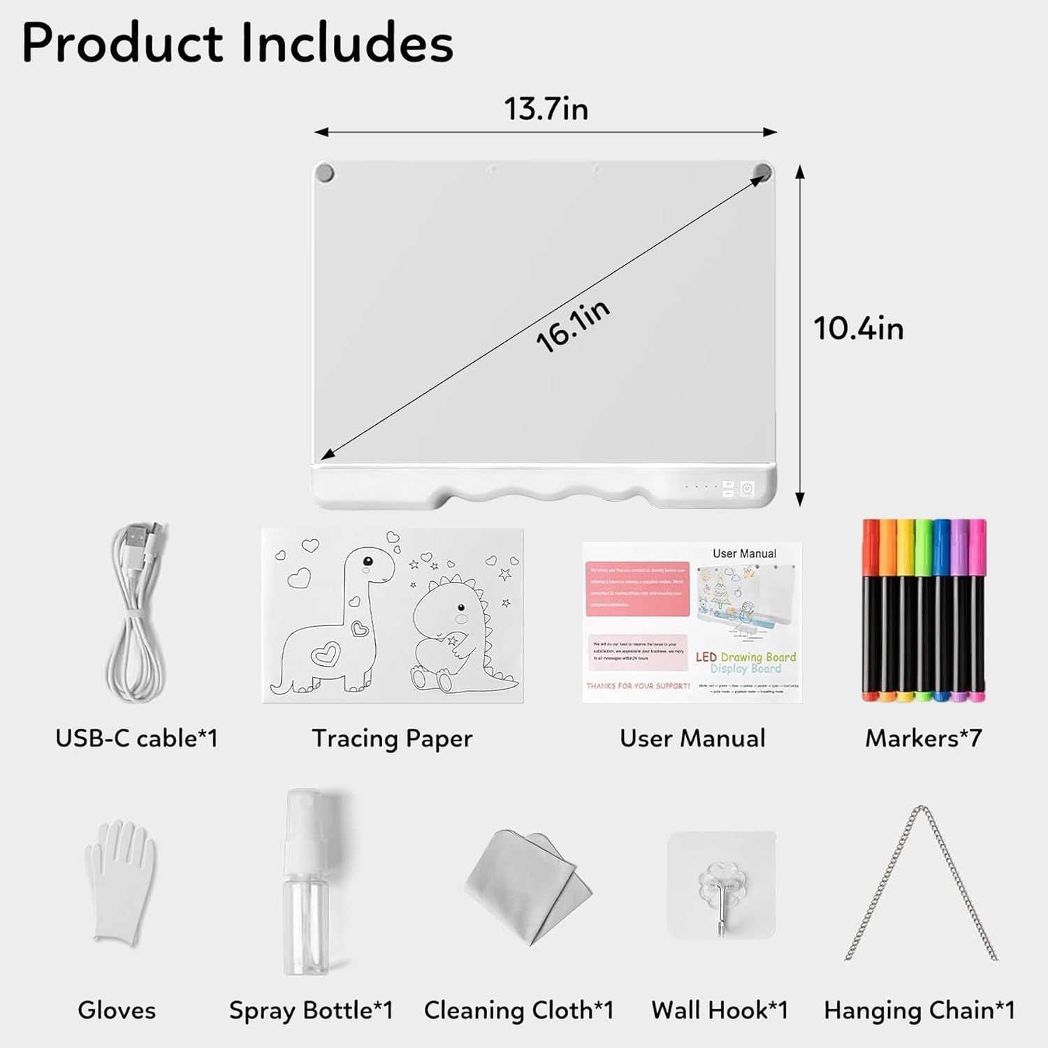 Lifnatty LED Light Up Drawing Board, 16 Inch Rechargeable Acrylic Writing Tablet with 7 Color Modes, Markers and Trace Book, Glowing Message Board for Drawing, Writing, Creative Display & Gifts