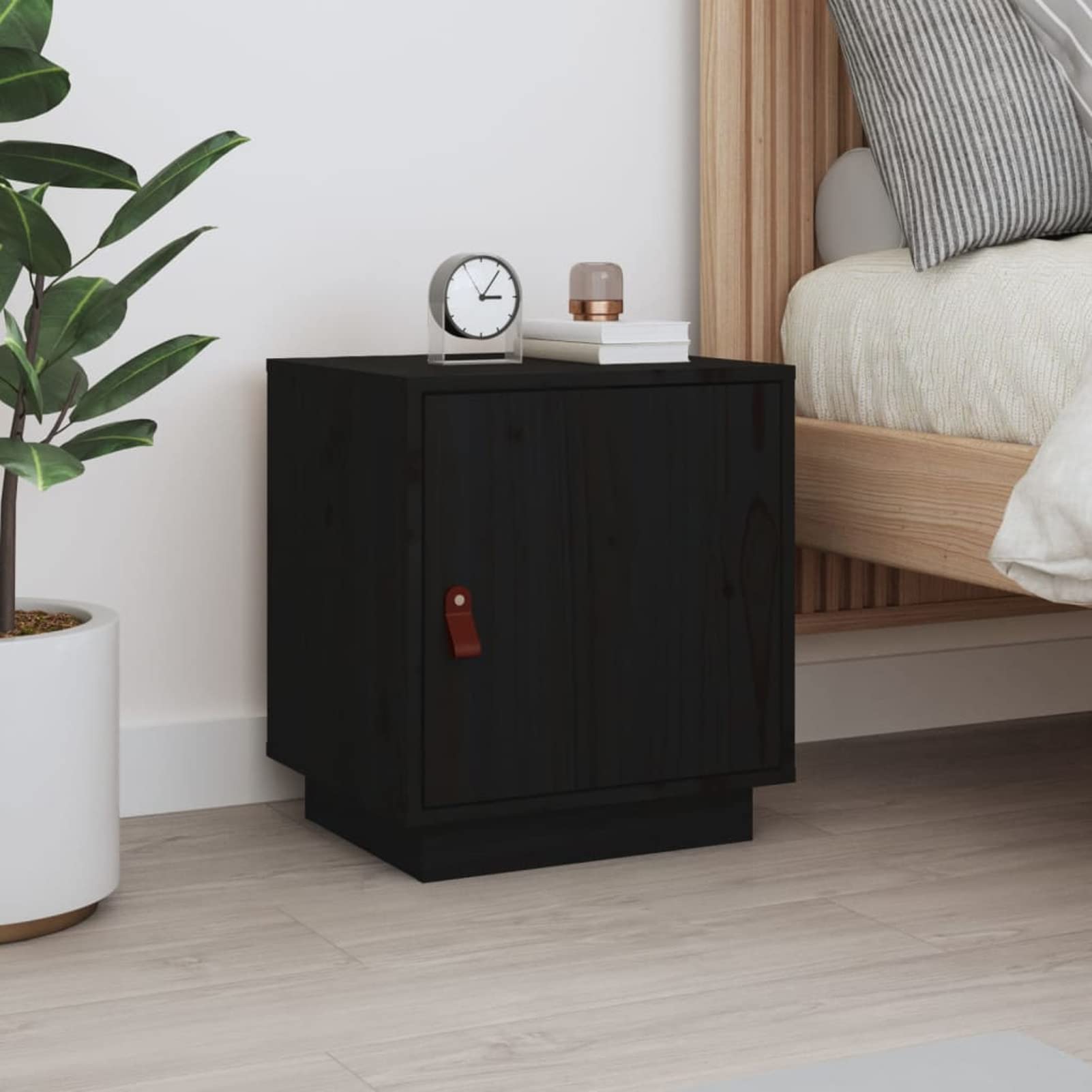 Table de chevet noir compacte en pin solide pour ranger vos livres
