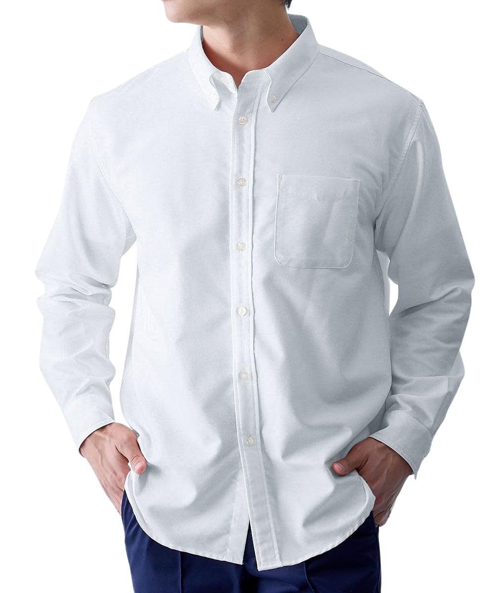 [ニッセン] シャツ 長袖 形態安定 オックスフォード 綿混 ボタンダウン (肩まわり・お腹ゆったり) 消臭 シンプル ベーシック メンズ