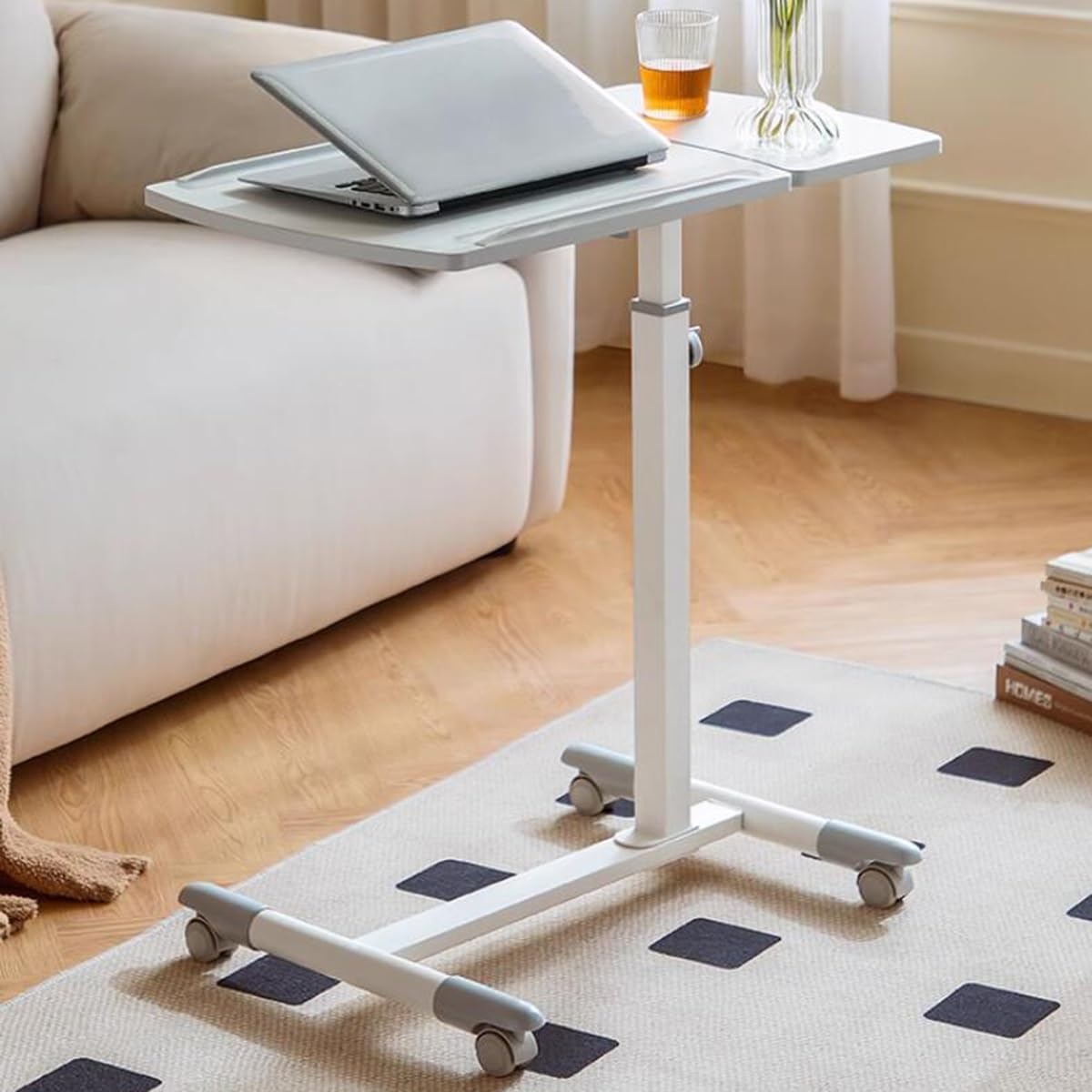 Mesa Auxiliar en Forma de C de Altura Ajustable con Ruedas bloqueables(/White)