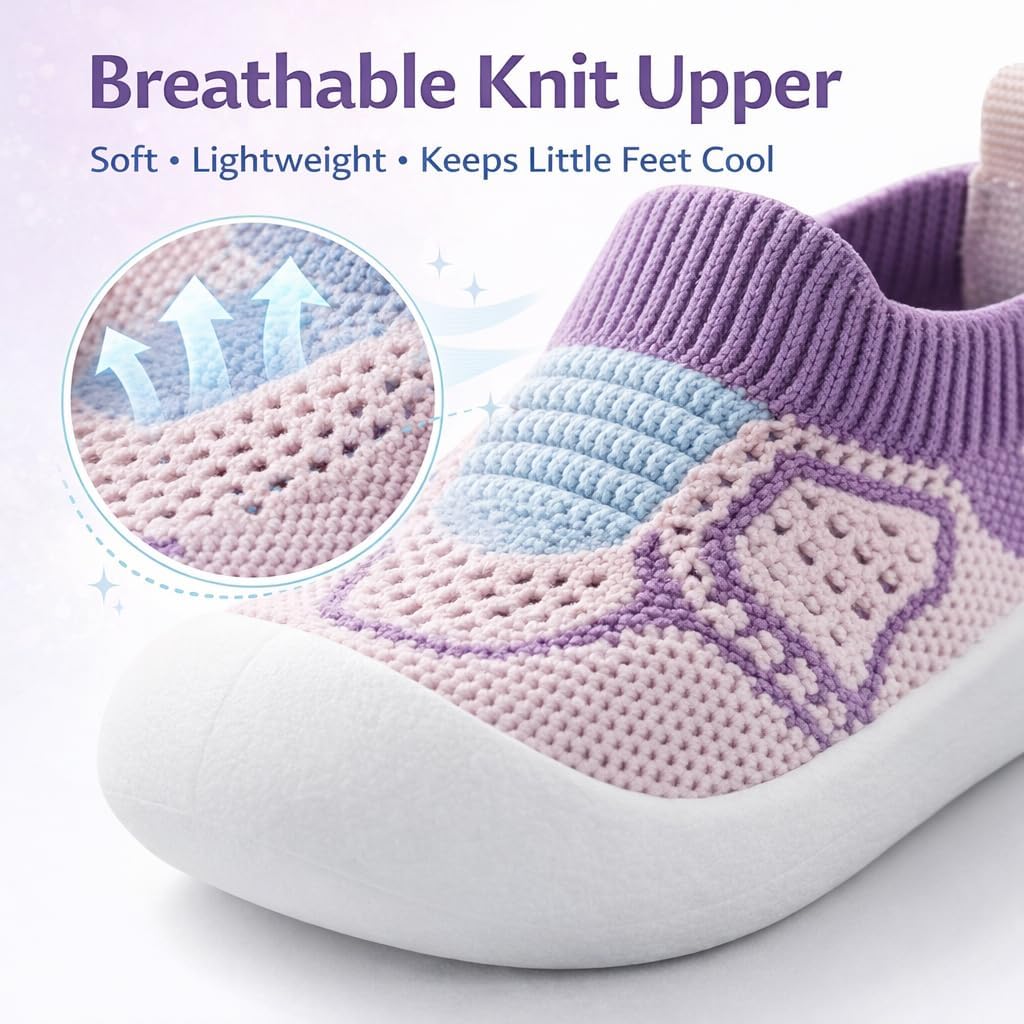 Baby Walking Shoes for Boys Girls – Breathable Knit Toddler Sneakers Non-Slip Soft Sole Infant First Walker Slip-On Shoes Lightweight Baby Sneakers for Crawling, Standing & Walking (12-24 Months)