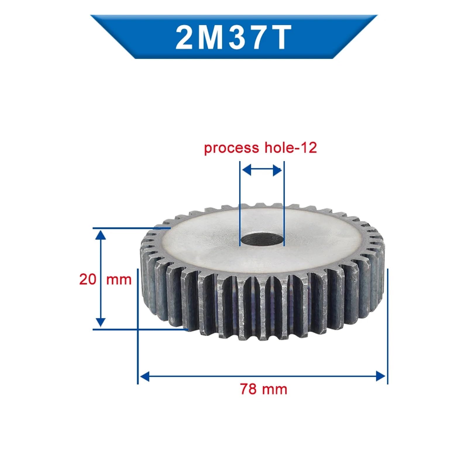 Bevel Gear Pinion Hardware Mechanical 1pcs Mteal Gear 2M-34T/35T/36T/37T Gear Wheel Low Carbon Steel Pinion Gear Total Height 20mm(37 T-Rough hole-14mm)
