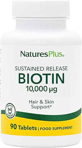 NaturesPlus Biotin 10,000 mcg - 90 tabletas de liberación sostenida - Soporte para cabello, piel y uñas - Vitamina B de alta potencia - Vegetariano,