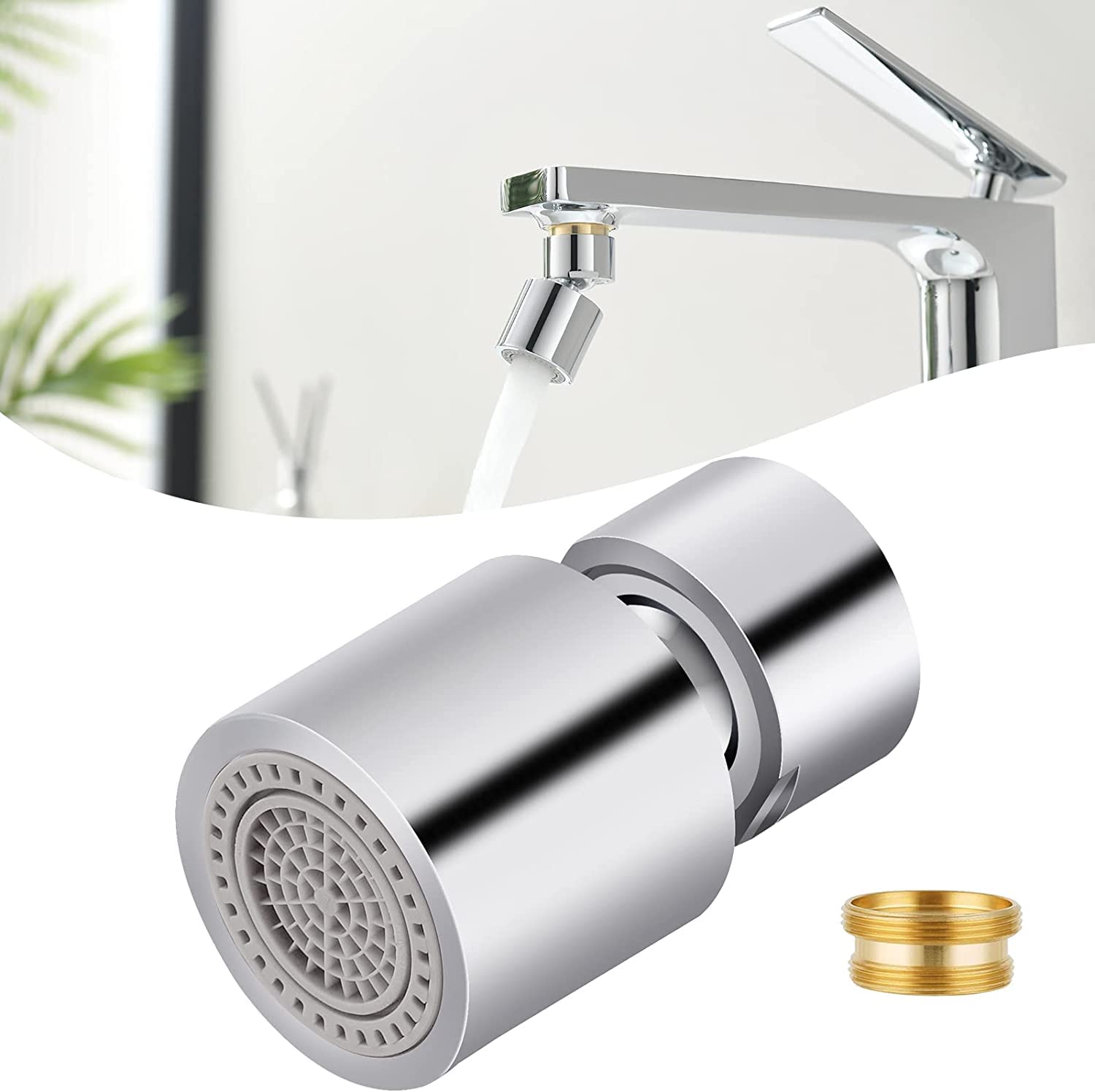 APPASOKitchen Tap Spray Head, Faucet Extender 360° Swivel, Water Saving tap Aerator with 2 Modes Sprayer for Kitchen/Bathroom/Bar -22 Female Thread/24mm Male Thread Solid Brass I Chrome