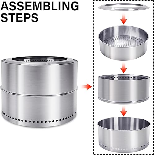 Miniatura 6 de HGD Chimenea sin humo de 19 pulgadas para exteriores, hoguera de acero inoxidable, hoguera sin humo para exteriores con bolsa de transporte para