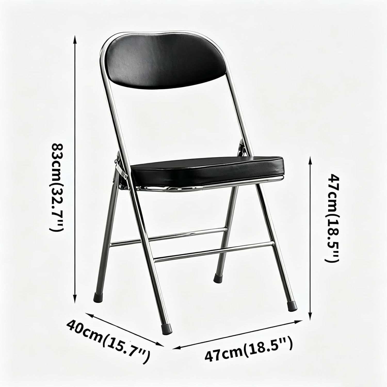 Pu Leather Folding Chair, Portable and Stackable Upholstered Seat, Metal Frame, Meeting Chair with Backrest, Suitable for Home, Office, Meeting Rooms, Parties Grey