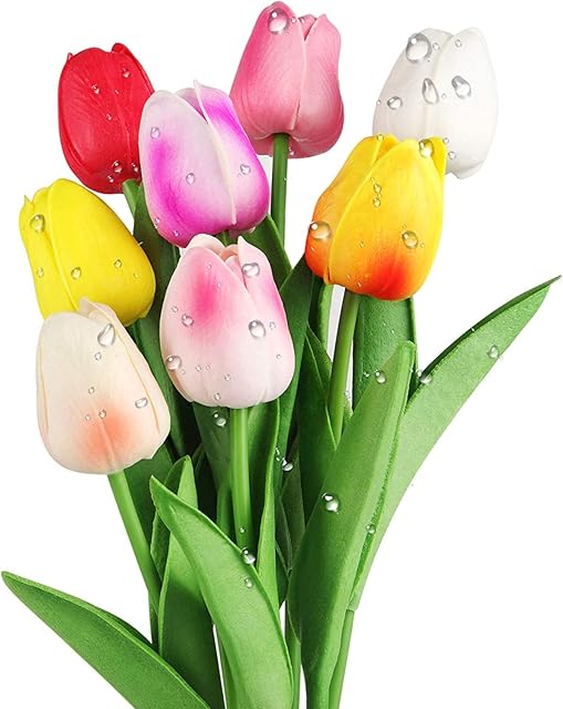 SMALUCK Artificial Tulips Flowers Fake Flowers Latex Tulips Real Touch for Party Home Wedding Decoration and DIY Decor, 8PCS Multicolor