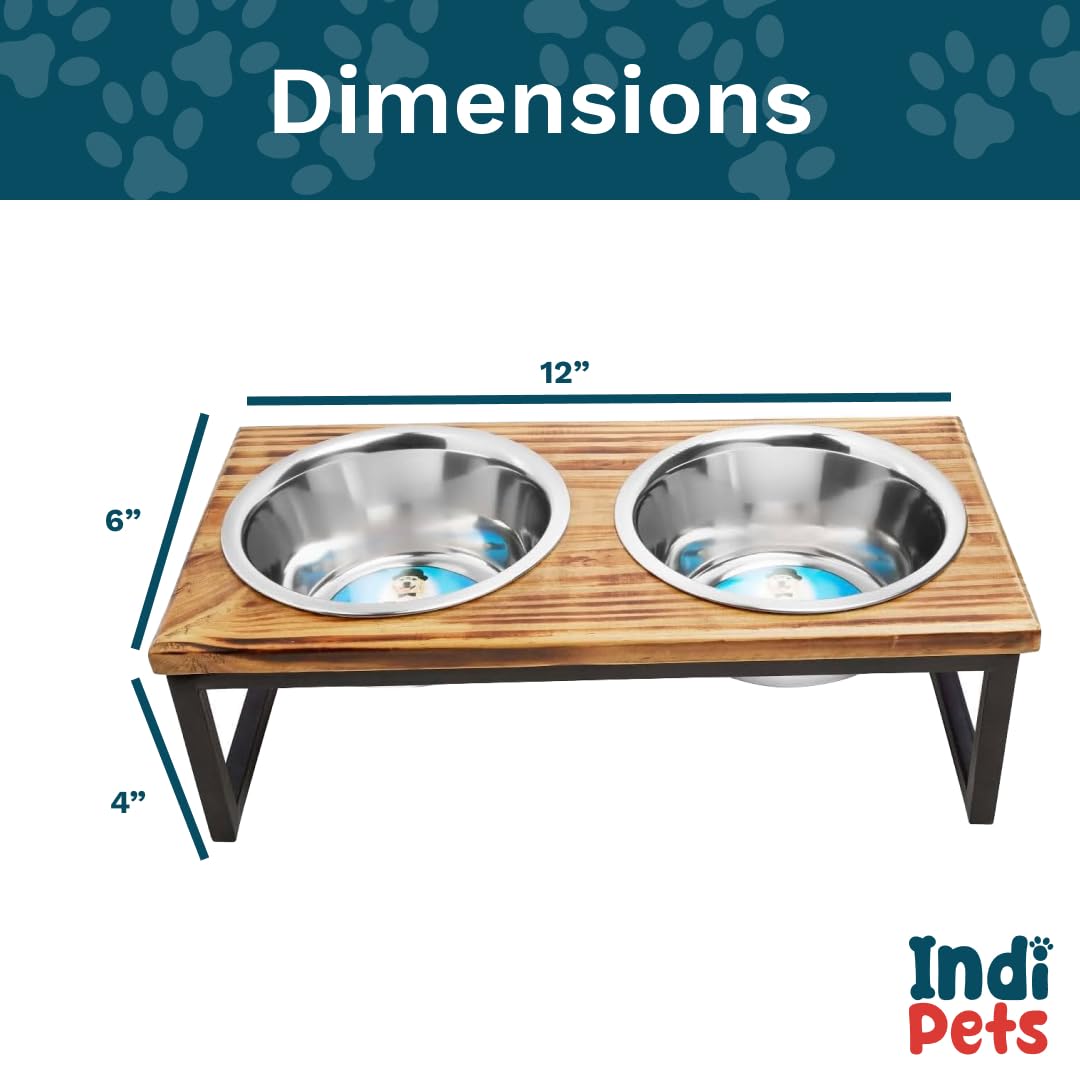 Indipets Comedero Elevado para Perros/Gatos con Cuencos, Soporte de Madera Maciza con Dos Cuencos extraíbles de Acero Inoxidable, para Gatos y Perros pequeños, medianos y Grandes (pequeño)