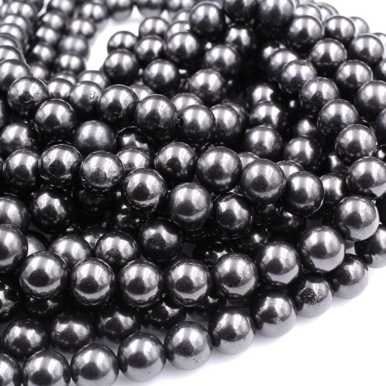 Z.A Gems Unisex Natural Shungite Jade Smoot/Plain Semi Precious Gemstone Loose Beads for Jewelry Making || Smoot/Plain Beads for Jewelry Making -10 mm- 1 Strand - 15 Inch