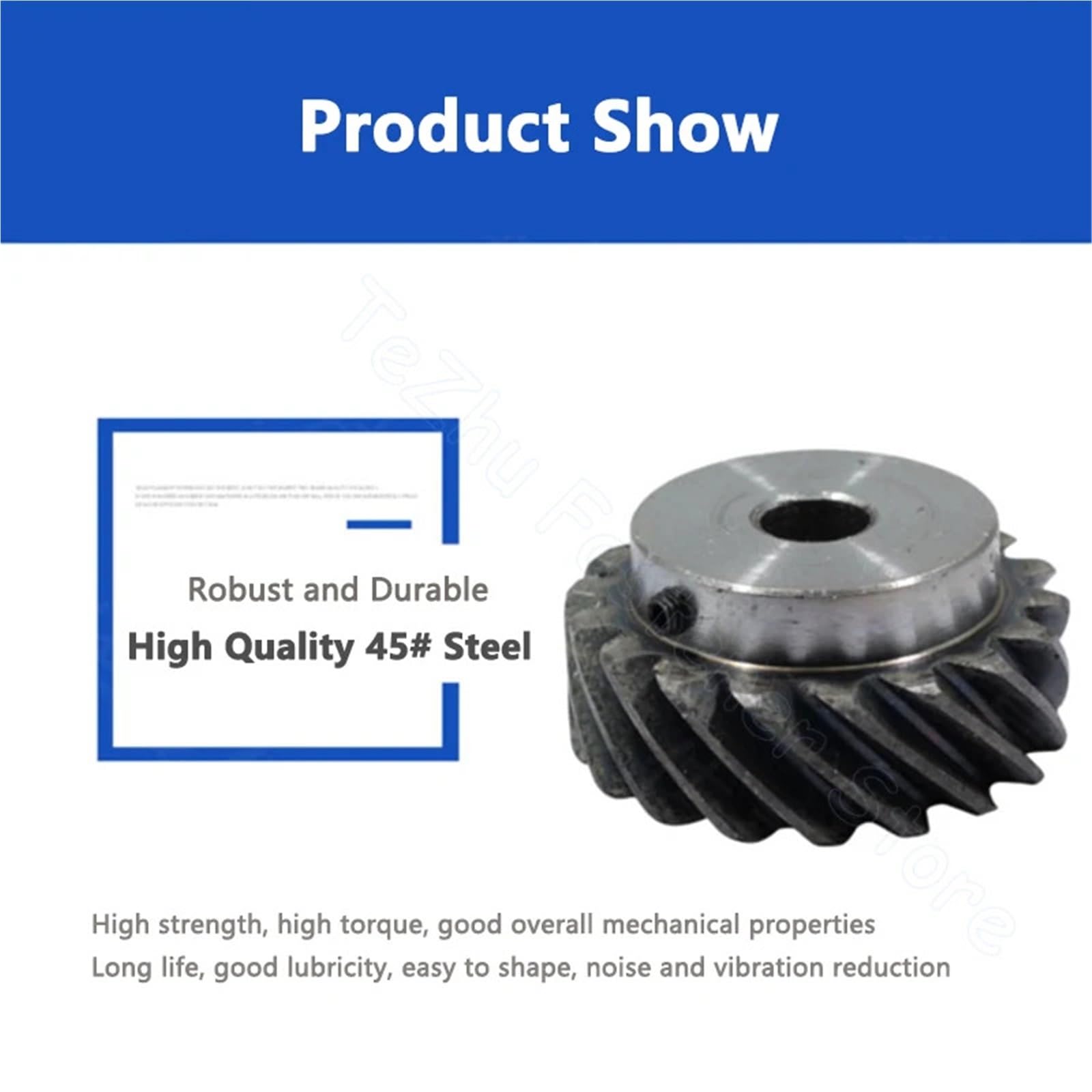 Engrenage d'angle hélicoïdal pour gaucher 1,5 m 45# acier - 10T à 22T avec tailles de trou 8-15 mm (12 mm (keyway 4mm) 13 dents)