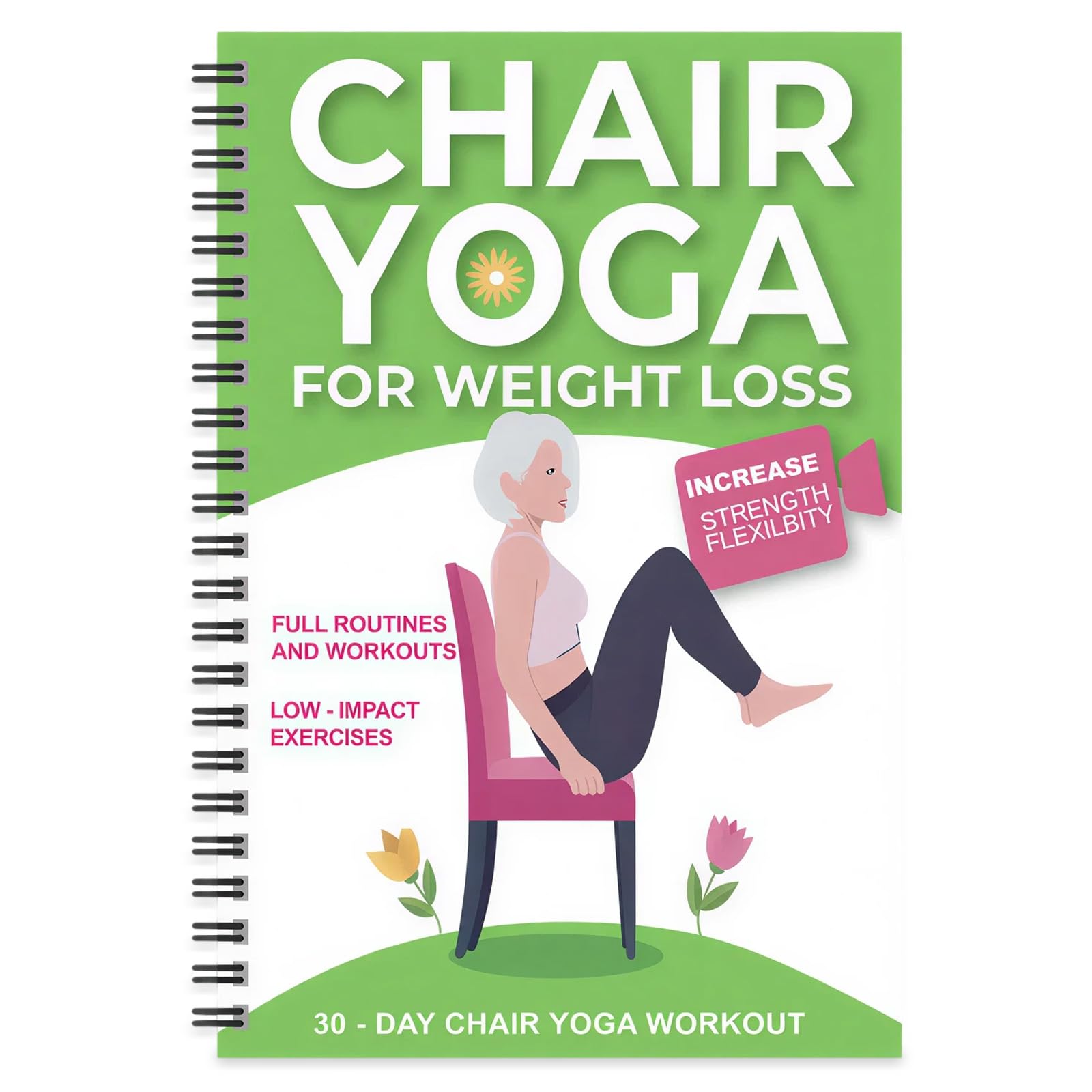IGNITRON Large Print Chair Yoga Book for Seniors, Green Chair Yoga for Weight Loss & Beginners, 38 Pages Double-Sided Printing Workout Book, Home Community Yoga Guide Gift for Elderly Wellness