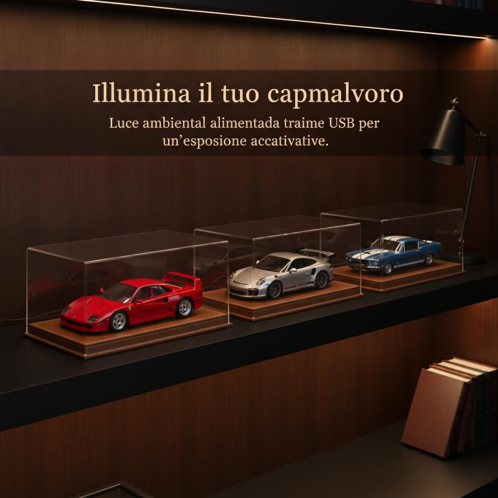 predolo Espositore con Coperchio Trasparente E Base in Legno per Modellini di Auto 1 18 Materiale Acrilico Durevole E PVC Protezione da Polvere E Danni atta per Vetrine E Ripiani , Marrone scuro