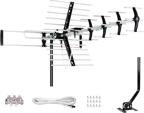 Antena HDTV de cinco estrellas para exteriores de hasta 200 millas de largo alcance, antena de TV de montaje en ático o techo, antena digital OTA de