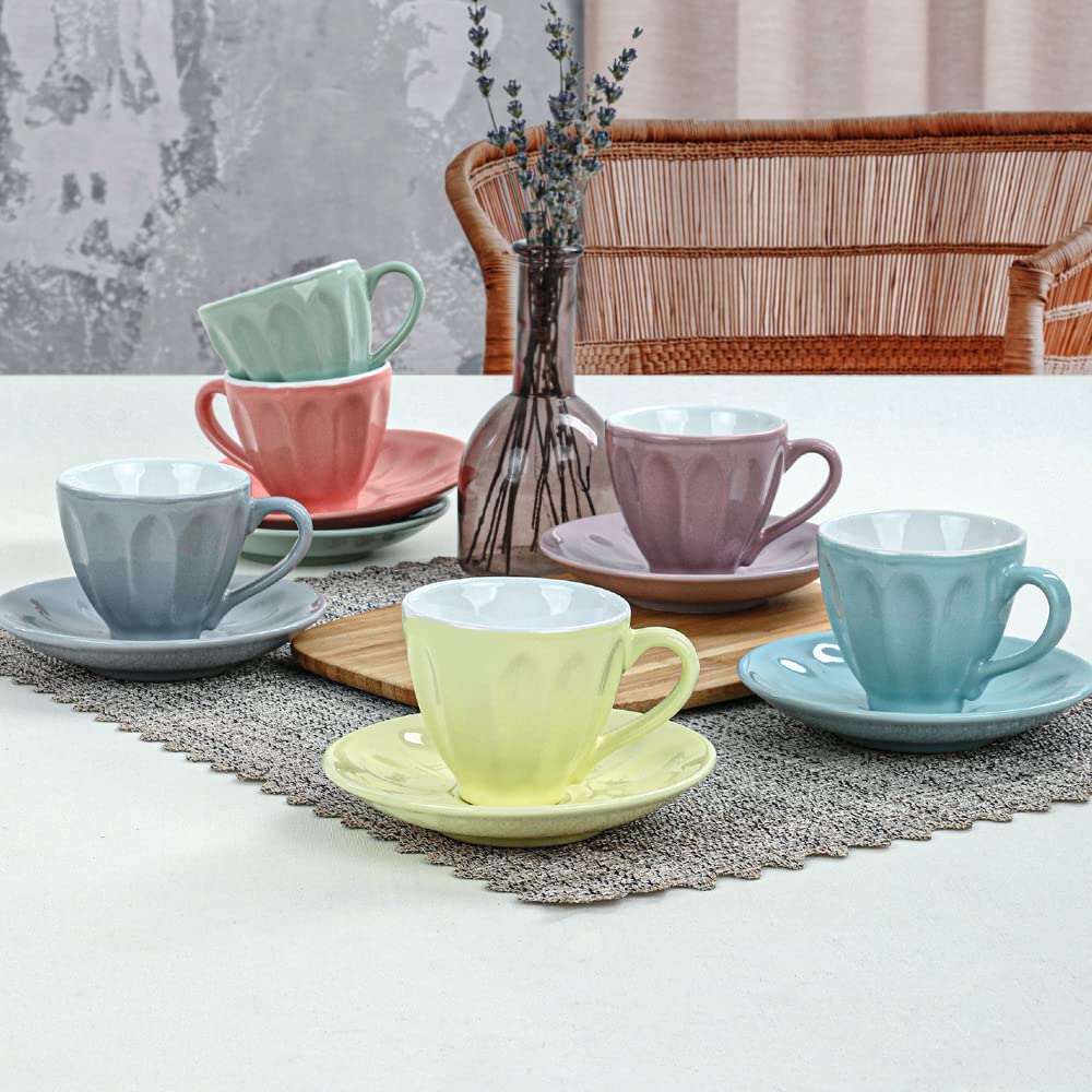 Keramika Soft Rainbow Badem Çay Fincan Takımı 12 Parça 6 Kişilik