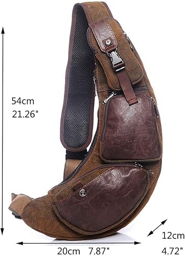Miniatura 7 de Mochila cruzada de cuero para hombres y mujeres, viajes al aire libre y campamento, #38coffee (lienzo), Mochilas Daypack