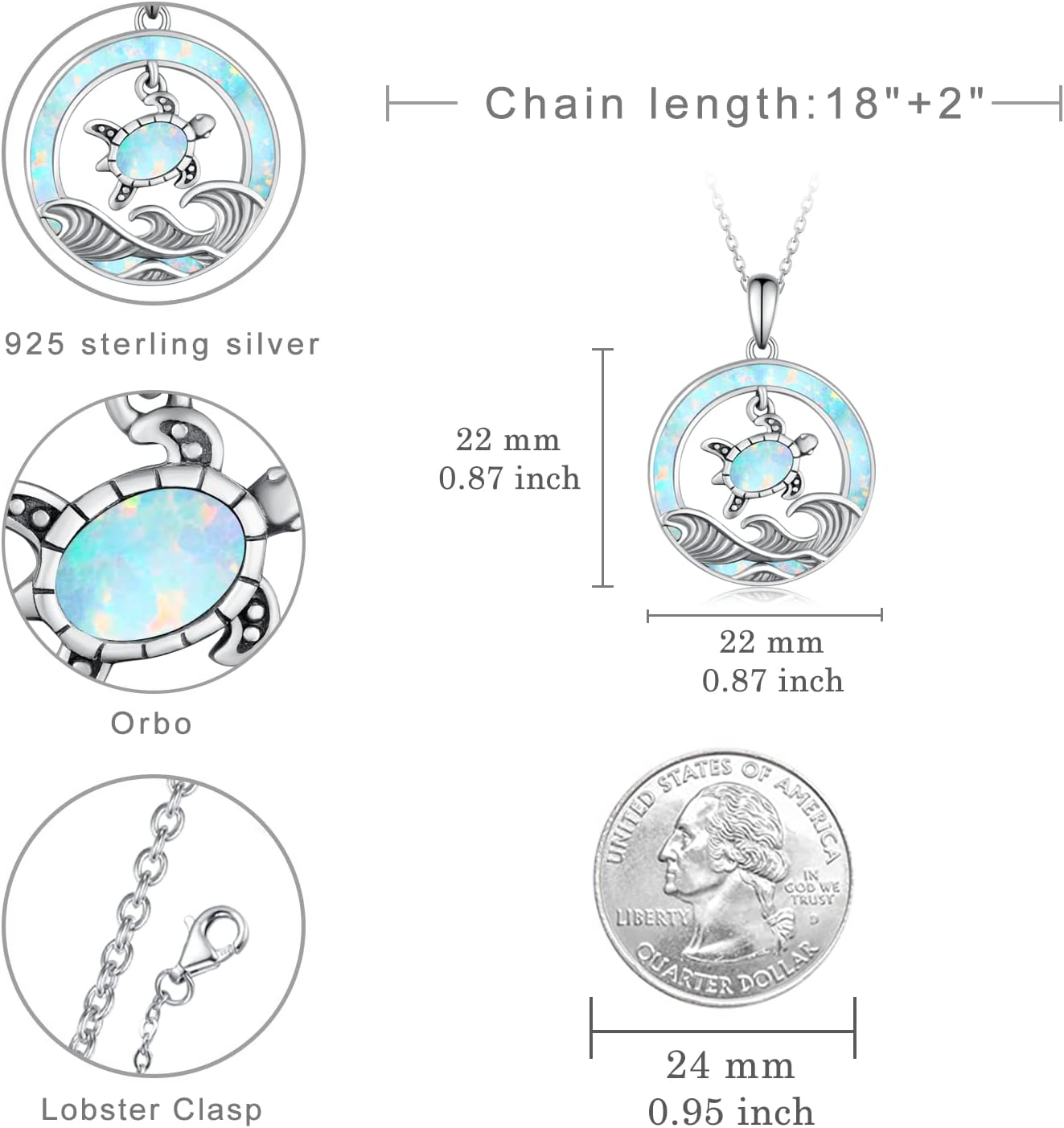 Opal Turtle Necklace for Women 925 Sterling Silver Ocean Wave and Cute Sea Turtle Pendant Heart Necklaces Birthday Holiday Beach Jewelry for Women - Image 5