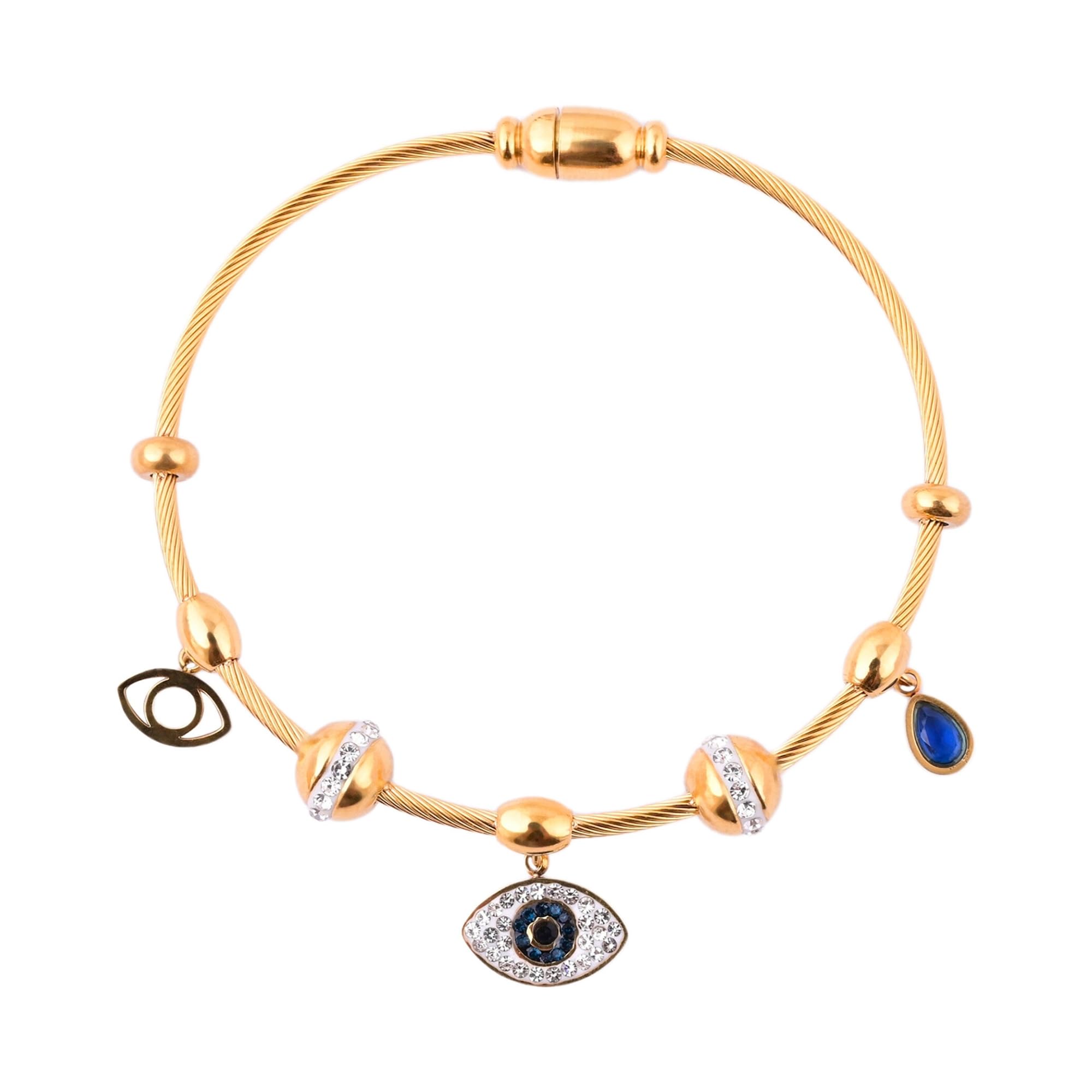 SALVEDainty Magnetic Gold-Toned Evil Eye Bracelet for Women Stylish | Anti Tarnish Jewellery Korean Bracelet for Girls Stylish | Hand Jewellery for Women, Valentine's Gift for Girlfriend