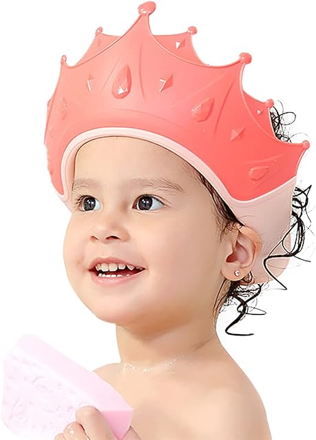 FUNUPUP Baby Shower Cap, Kids Shampoo Shower Bath Cap Adjustable Hair Washing Shampoo Shield Baby Visor for Eyes and Ears Protector (Pink)