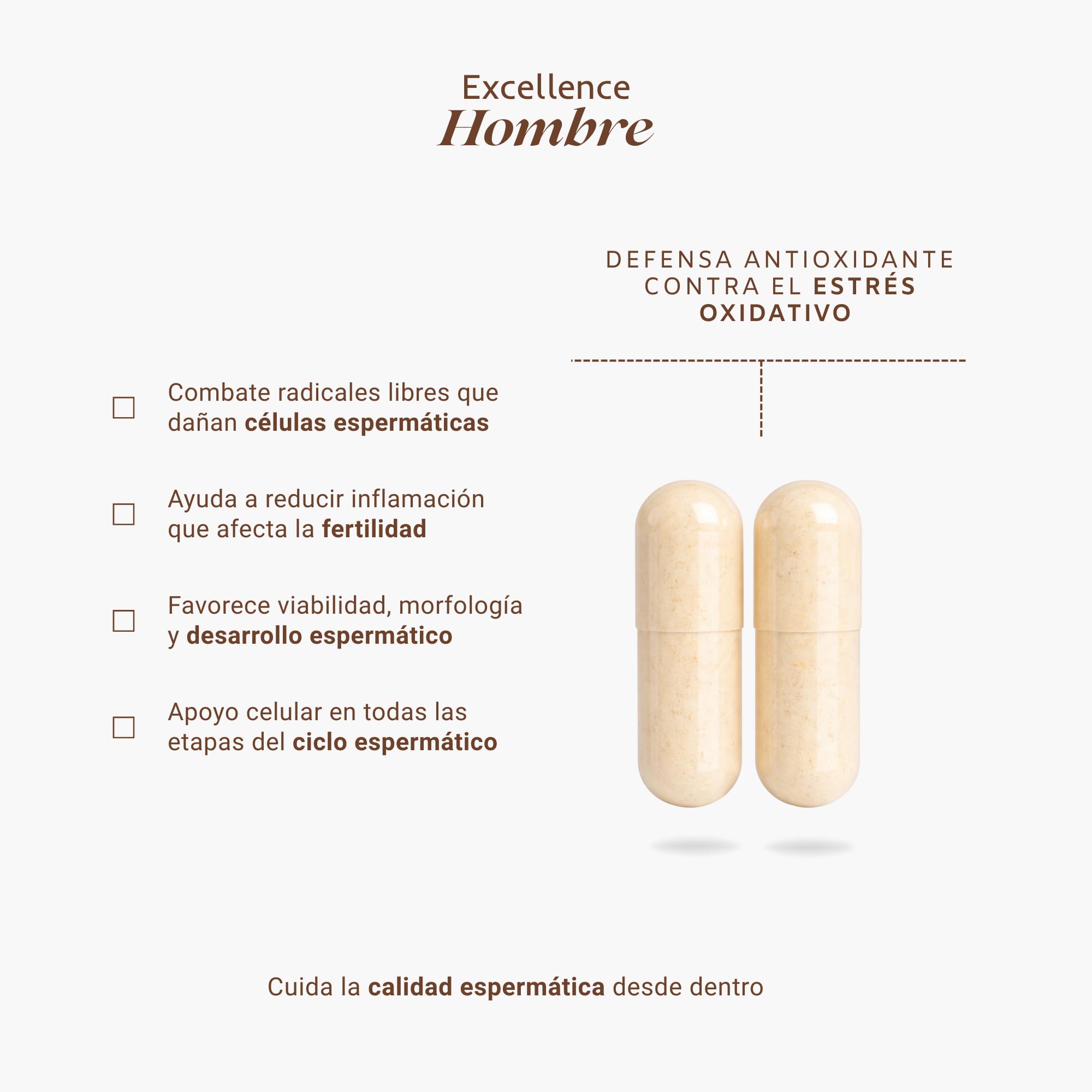 Suplemento Fertilidad Masculina - Excellence Hombre con Maca, Zinc, L-Arginina, Folato, Vitamina D y C – Energía, Vitalidad y Bienestar Masculino – 90 Cápsulas