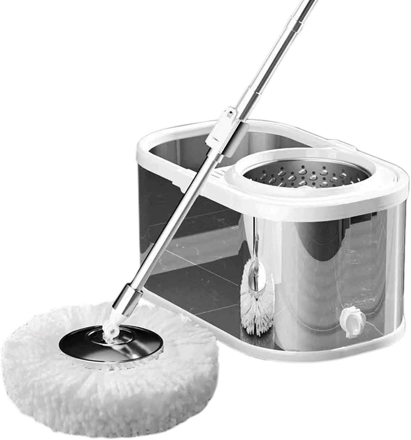 Spin Mop and Bucket with Wringer Set for Home, 360° Spinning Mop and Titanium Crystal Finish Bucket with Detachable Drying Basket, Wet Dust Mop for Floor Cleaning,4 Cotton Mop Pads