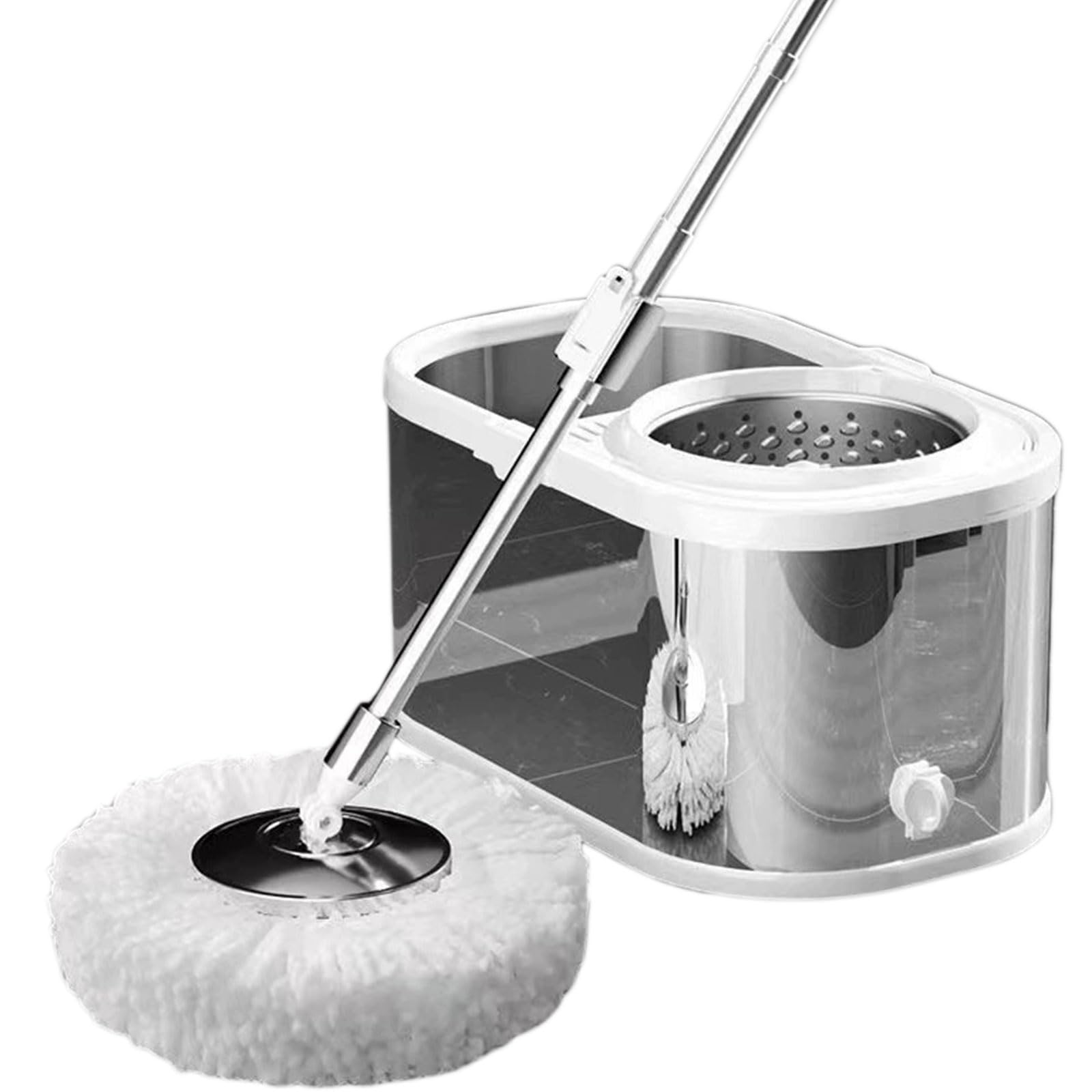 Mop obrotowy i wiadro z zestawem wyciskarek do domu, Mop obrotowy 360° i wiadro z tytanowym wykończeniem, Mop do kurzu na mokro do czyszczenia podłóg,6 Cotton Mop Pads