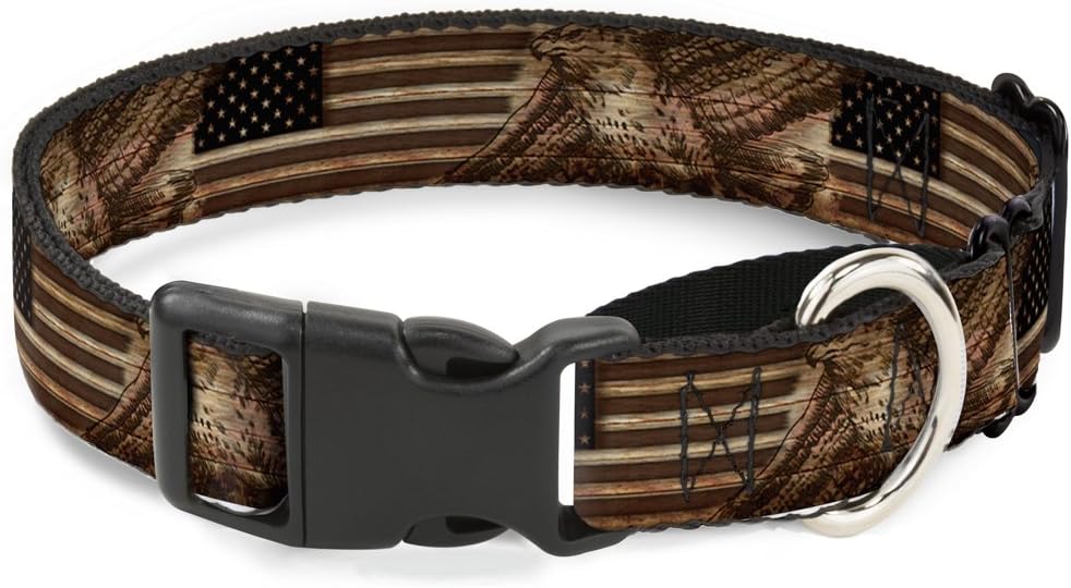 Buckle-Down Americana Eagle & Flag Rustic Wood Grain Martingale Dog Collar, 1" Wide-Fits 11-17" Neck-Medium