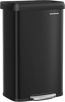 SONGMICS Kitchen Trash Can, 21 Gallon (80 L) Stainless Steel Garbage Can, with Stay-Open Lid and Step-on Pedal, Soft Closure, Tall, Large and Space-Saving, Black ULTB534B01