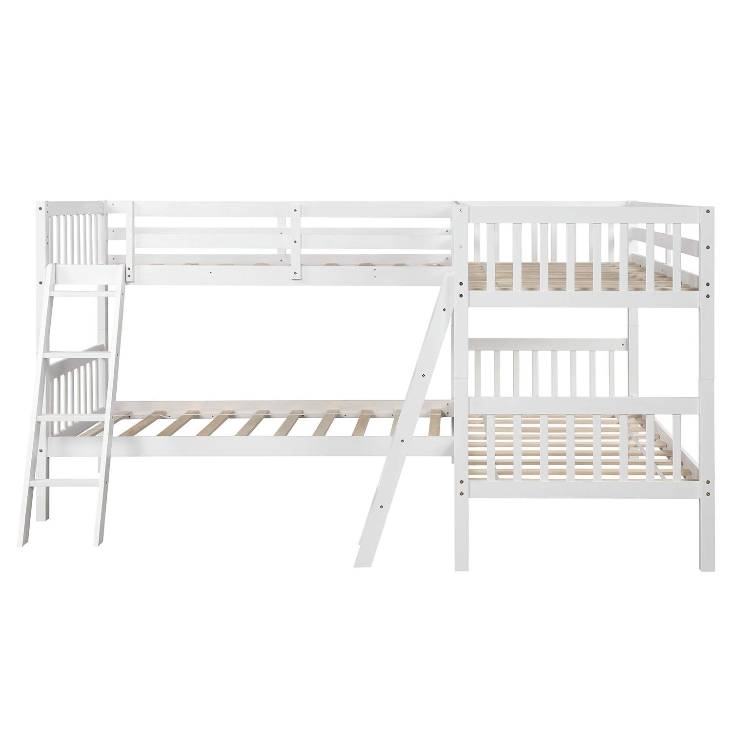 LShaped Twin Size Bunk Bed and Loft Bed, Solid Wood Twin Bunk Bed Loft