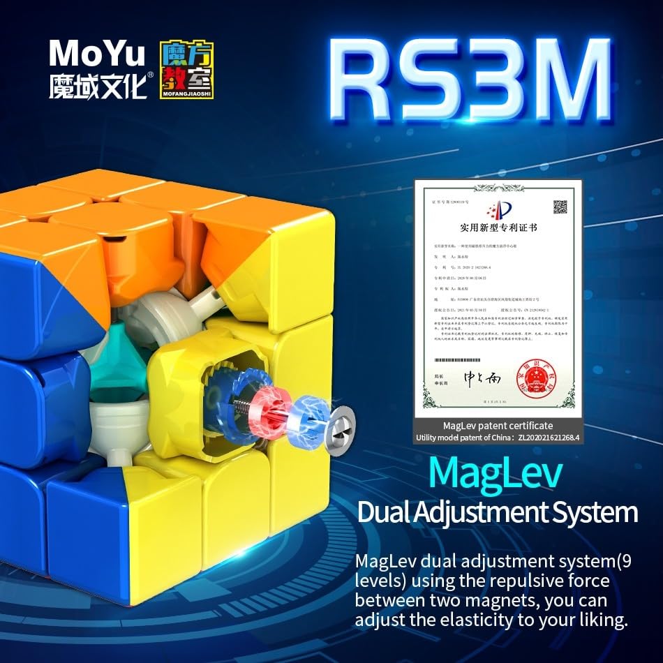 Image of Hawkister MoYu RS3 M 2021 3x3 MagLev Speed Cube | World's First Magnetic Levitation 3x3x3 | Professional Stickerless Magnetic Speedcube with 9-Setting Dual Adjustment System, 56mm High-Performance