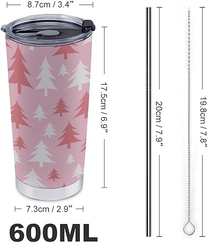 Miniatura 3 de MoBlinko Vaso de Navidad vintage con diseño de árboles rosados y blancos, vaso de viaje de 20 onzas, taza de agua aislada con tapa a prueba de