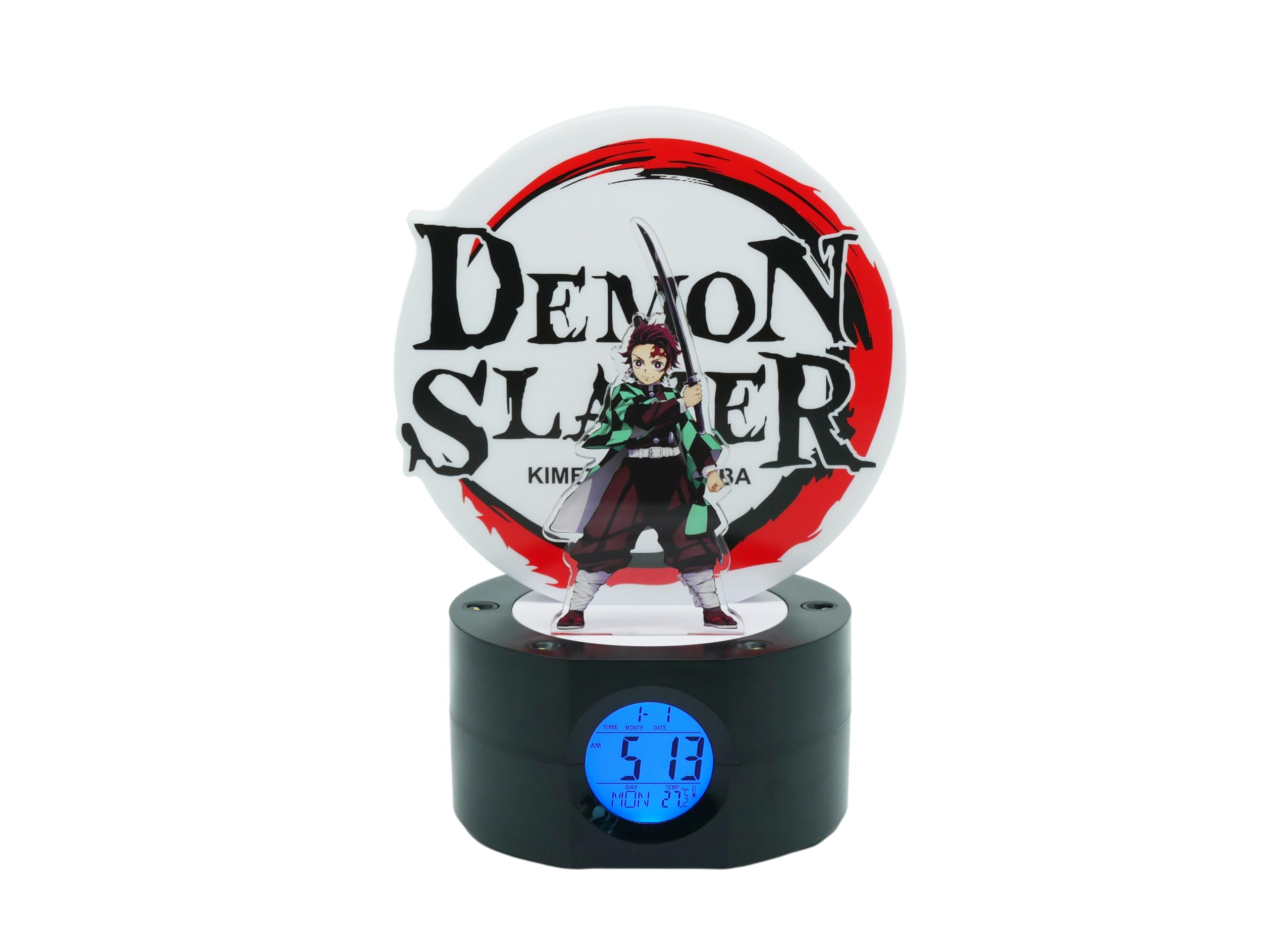 Teknofun Licence Officiel Demon Slayer Réveil Lumineux TANJIRO 20 cm 2 Modes d'éclairage Fonctionne avec 3 x AAA/Câble USB pour Enfants dès 6 Ans