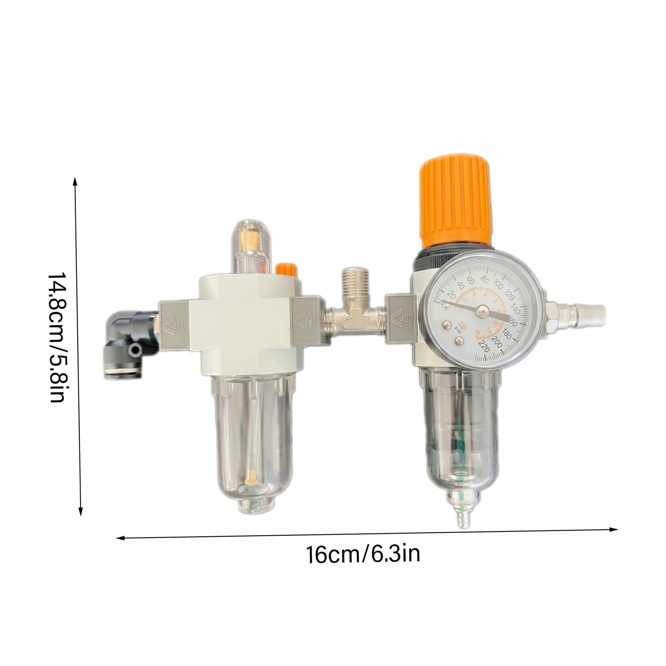 Regulador de presión de aire en línea, regulador de presión de agua con manómetro - Accesorio para cambiador de neumáticos, 1/4 Npt, plateado