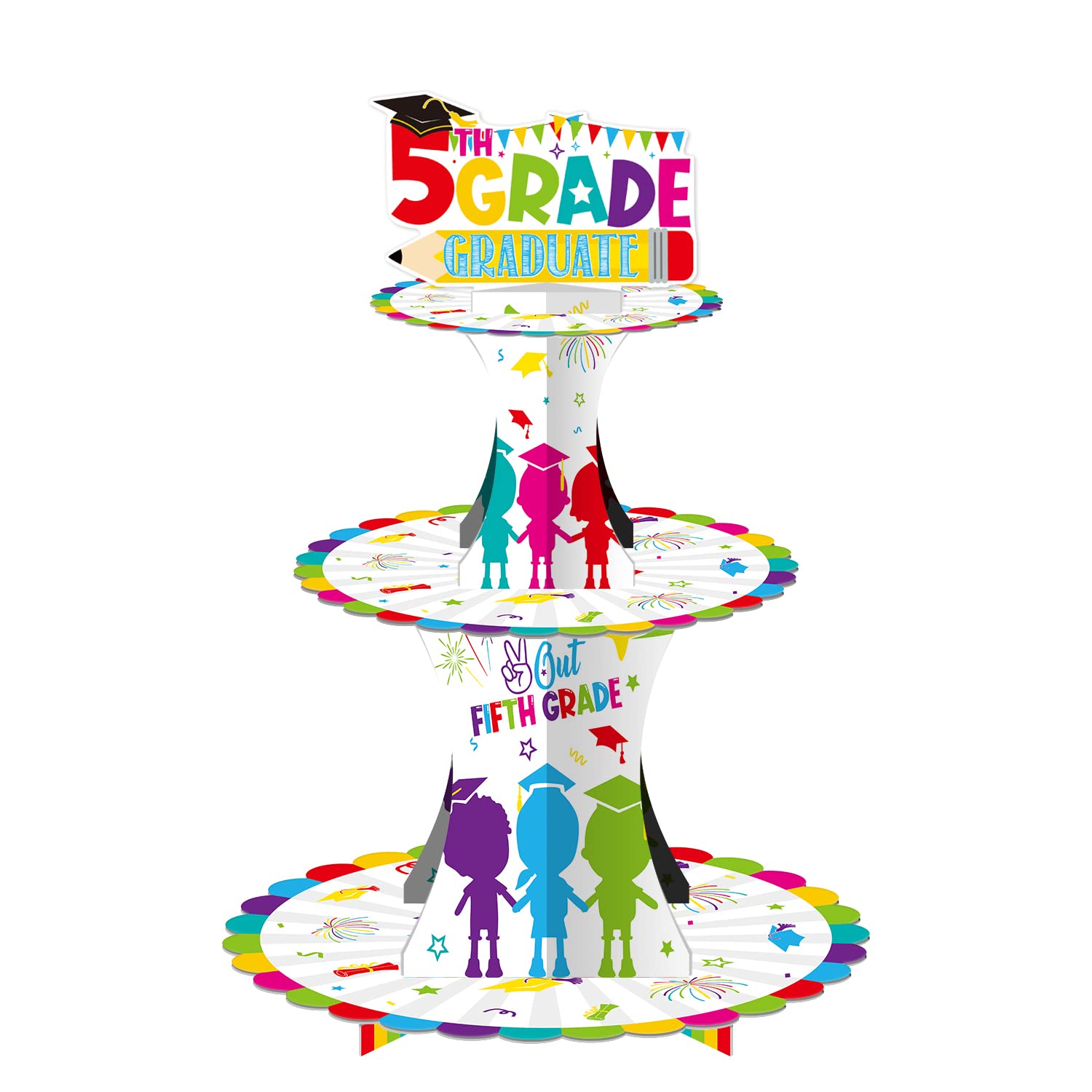 Aisosiks 3-Tier Graduation Cupcake Stand, Red, Paper, Round, Pedestal Base, Easy to Assemble, Premium, Sturdy, Class of 2024 Graduation Party Supplies