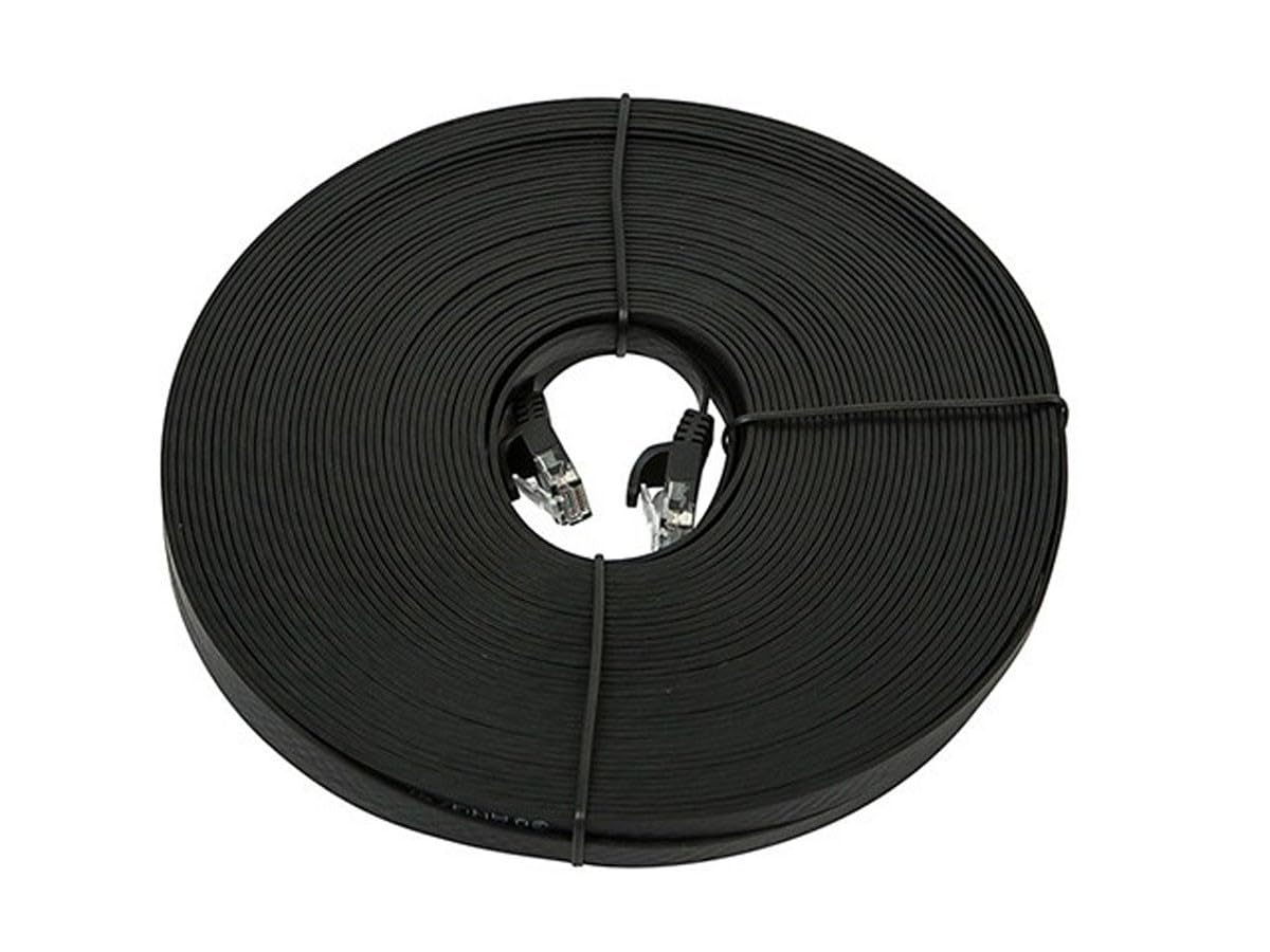 Monoprice 109557 Câble Réseau Ethernet Cat5e UTP 100m Plat – Cuivre Nu 30AWG – 350 MHz – Noir – Idéal Installation Fixe