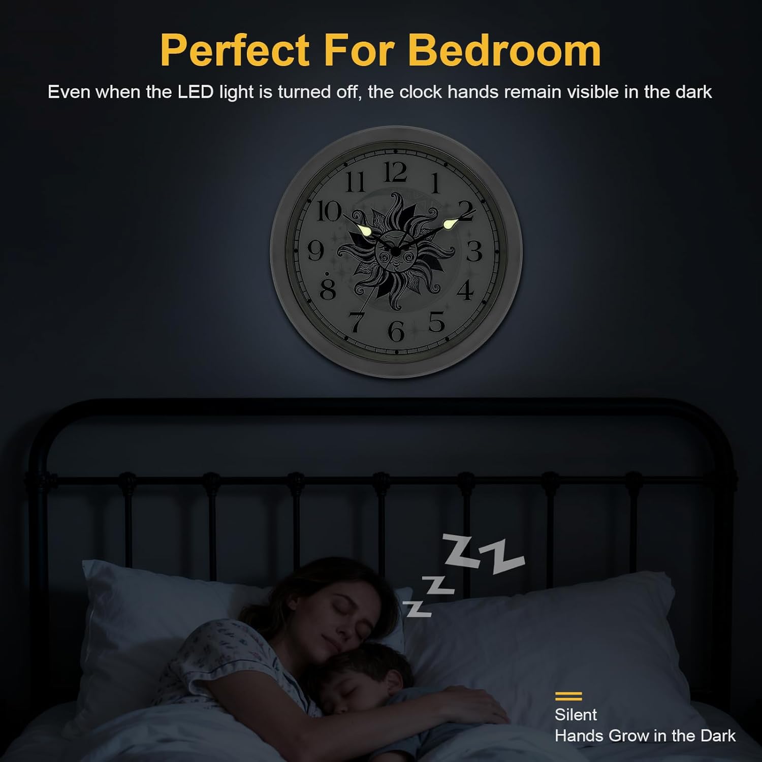 OCEST 13Inch Glow in The Dark Wall Clock, Silent Luminous Night Lighted up Wall Clock, Battery Operated for Bedroom, Bathroom, Living Room, Kitchen Kid Gift