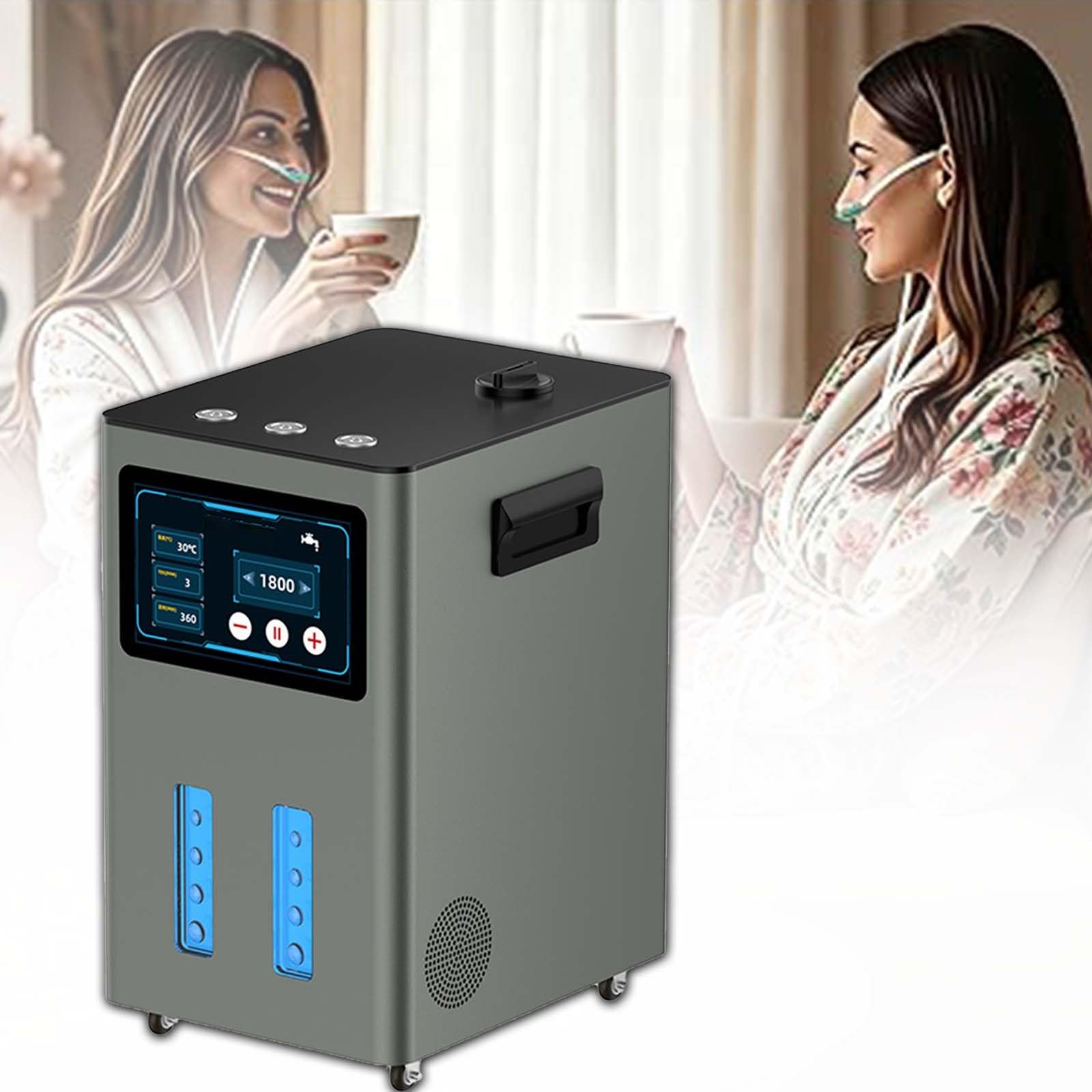 Inhalator Wodorowy Spe Pem, Aparat Do Terapii Wodorem, 99,99% Czystego H2, Regulowany Timer 0,5-6 Godz., Ekran Dotykowy, 900-4200 Ml/Min, 3 Wyjścia Dla Dwóch Użytkowników(Gunmetal,1500ml/min)