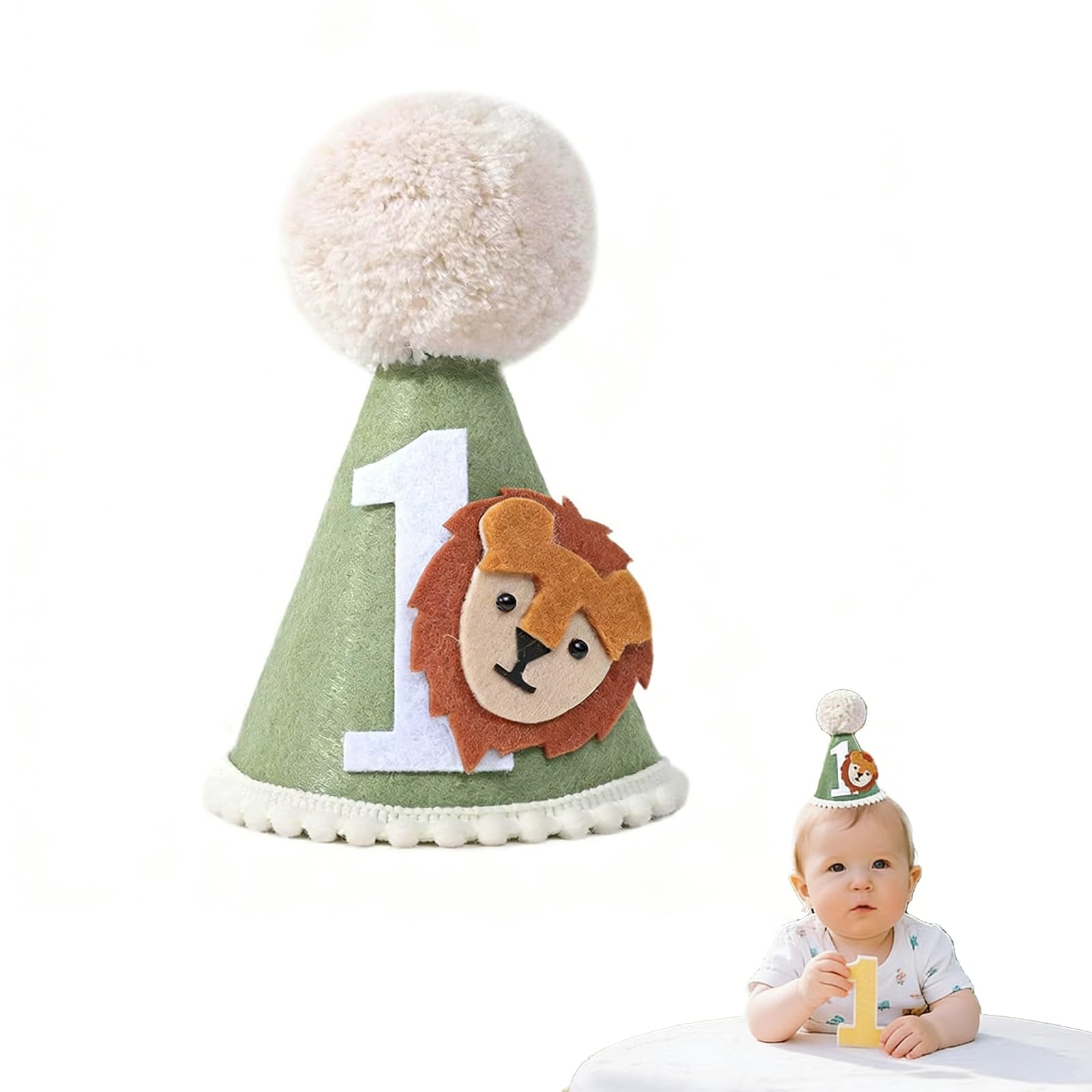 1st Birthday Decorations,1st Birthday Hat, Jungle Themed Soft Cone Party Hat, Adjustable Baby Party Hats, for 1 Year Old Birthdays Decorations And Photo Props