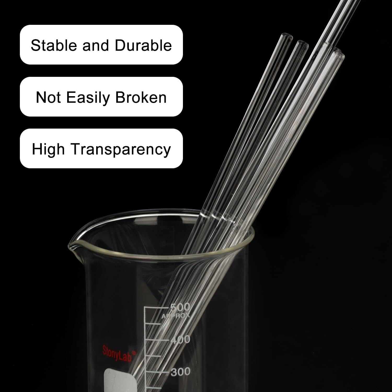 Varillas de Vidrio para Agitar - 300 mm Vidrio de Borosilicato - Paquete de 8 con Extremos Redondeados para Laboratorio y Cocina(300 mm)