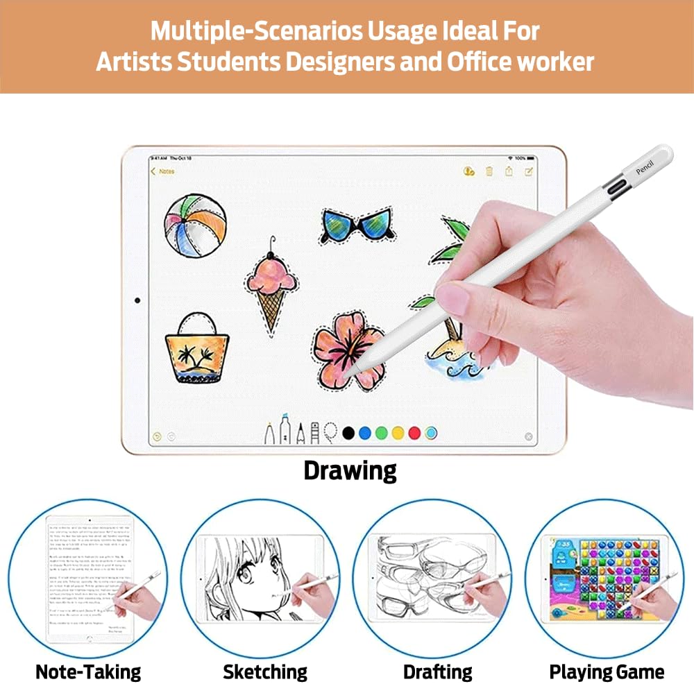 Stylus Pencil Pro Pen do iPada 2024-2025, funkcja przechylania i odrzucanie dłoni, rysik Pro na lata 2018-2025, biały EMR Digital Stylus Marker Plus, niezwykła alternatywa dla 2 markerów Plus