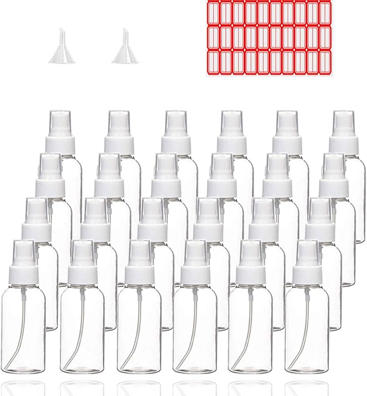 Frascos spray de névoa fina TINFO 50 mL, pacote com 24, com funis e etiquetas