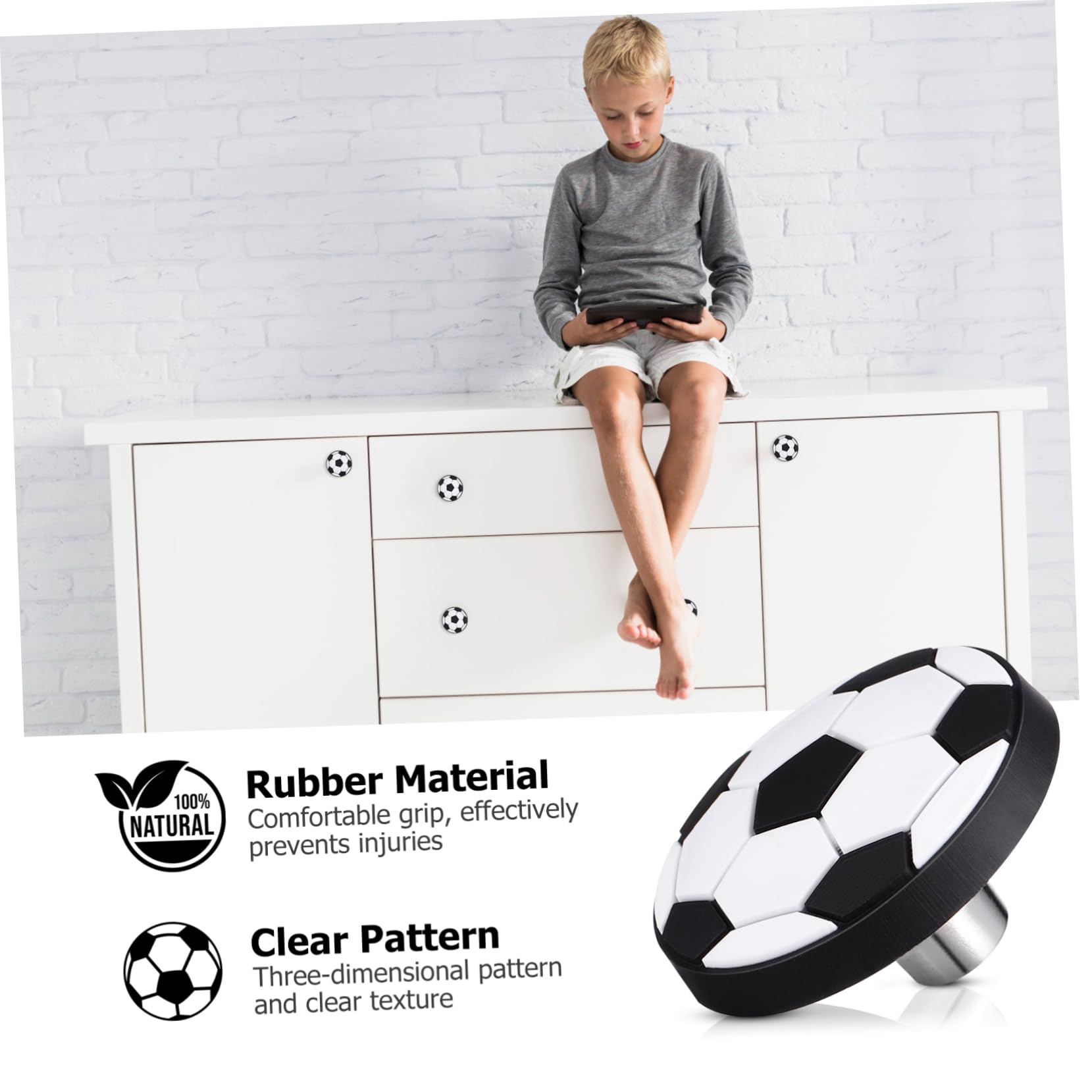 Tiradores Cajones Infantiles Perillas Anticolisión Diseño de Fútbol de Aleación de Zinc y Goma Paquete de 6 Piezas para Armarios en Habitación de Niños