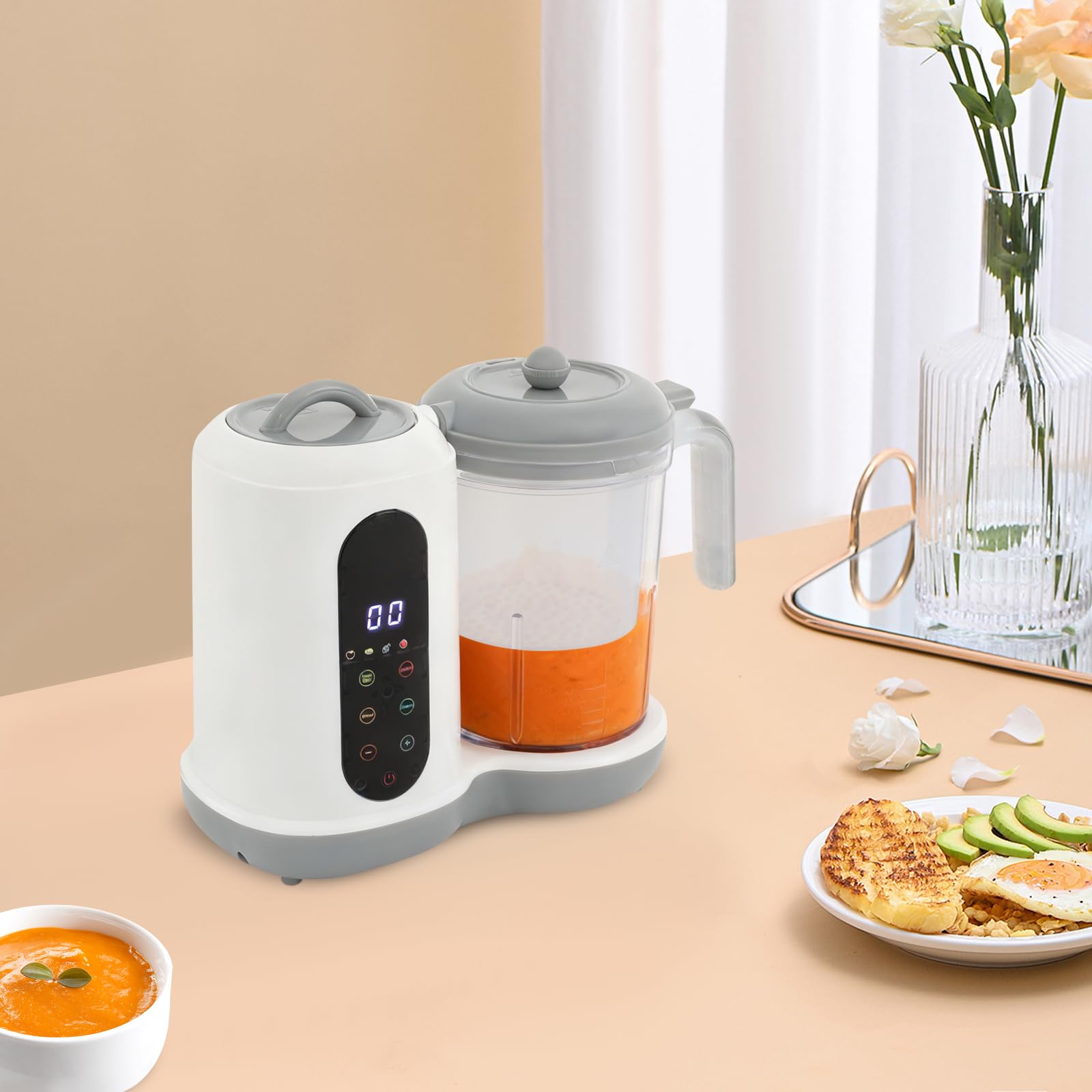 Robot de cuisine pour bébé - 450 W - Avec fonctions cuisson à la vapeur, mélange et chauffage - 50 à 400 ml - Pour la préparation des légumes, des fruits, de la viande